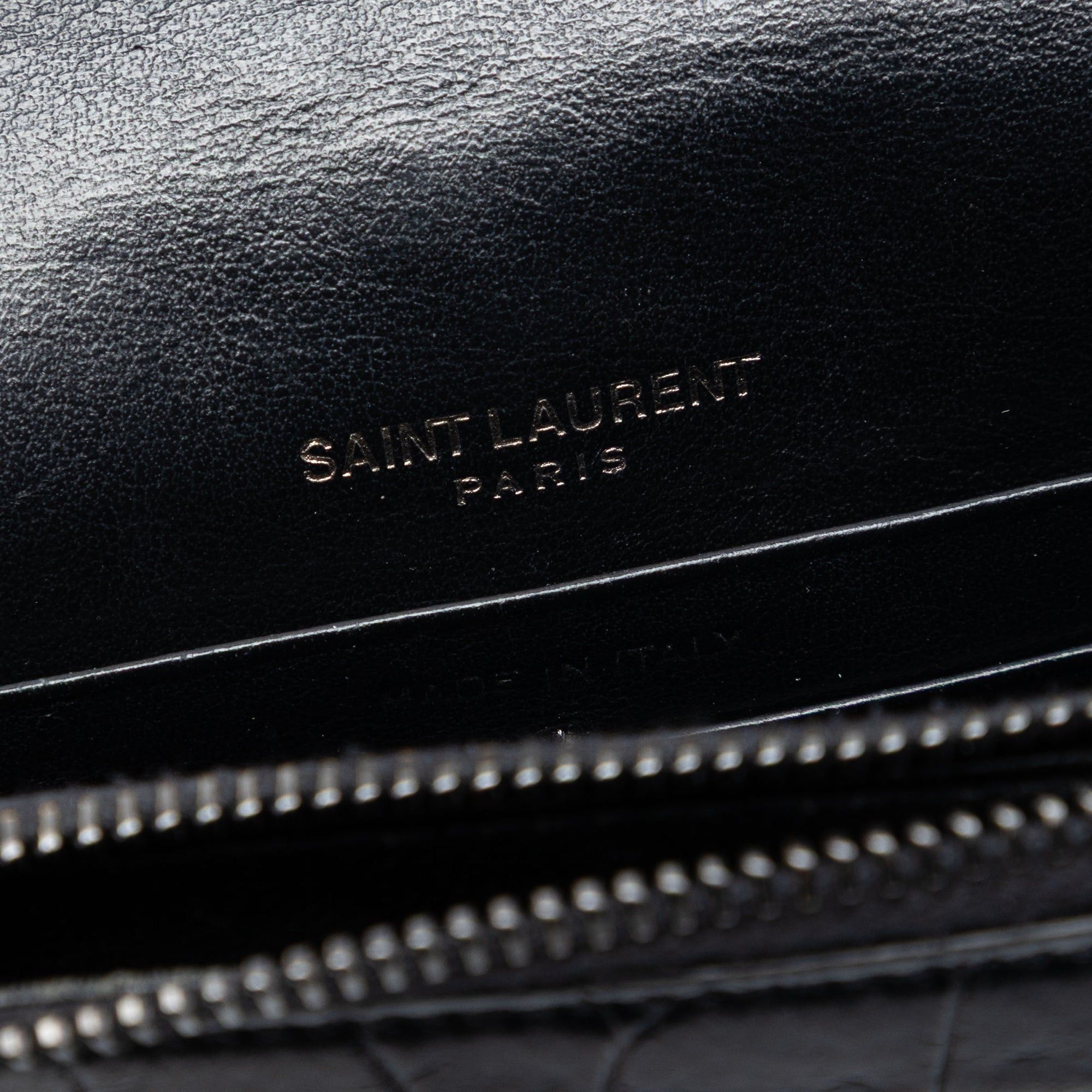 Saint Laurent Paris Croc Embossed Leather Monogram Monochrome Envelope Chain Wallet Size ONE SIZE - 5 Thumbnail