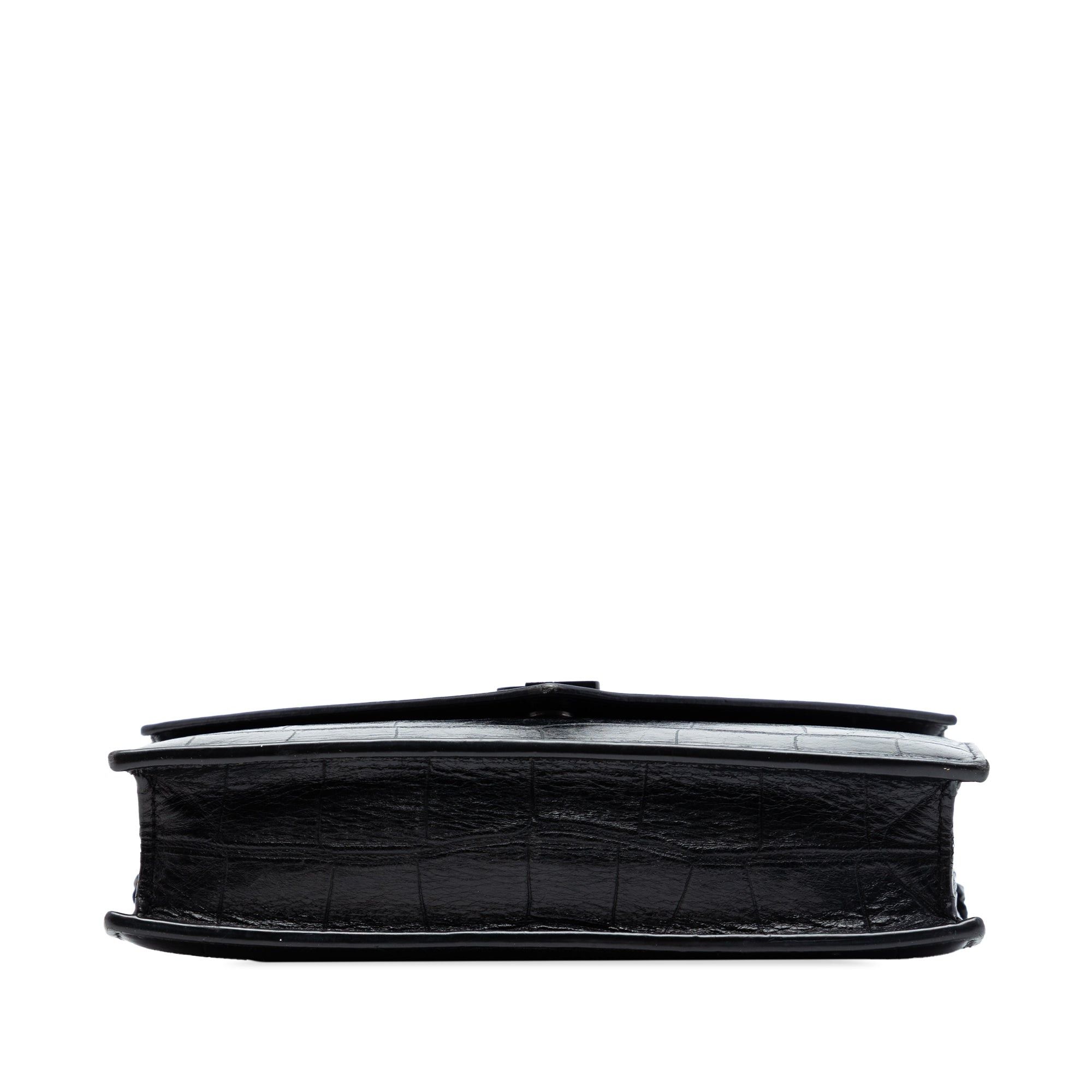 Saint Laurent Paris Croc Embossed Leather Monogram Monochrome Envelope Chain Wallet Size ONE SIZE - 3 Thumbnail