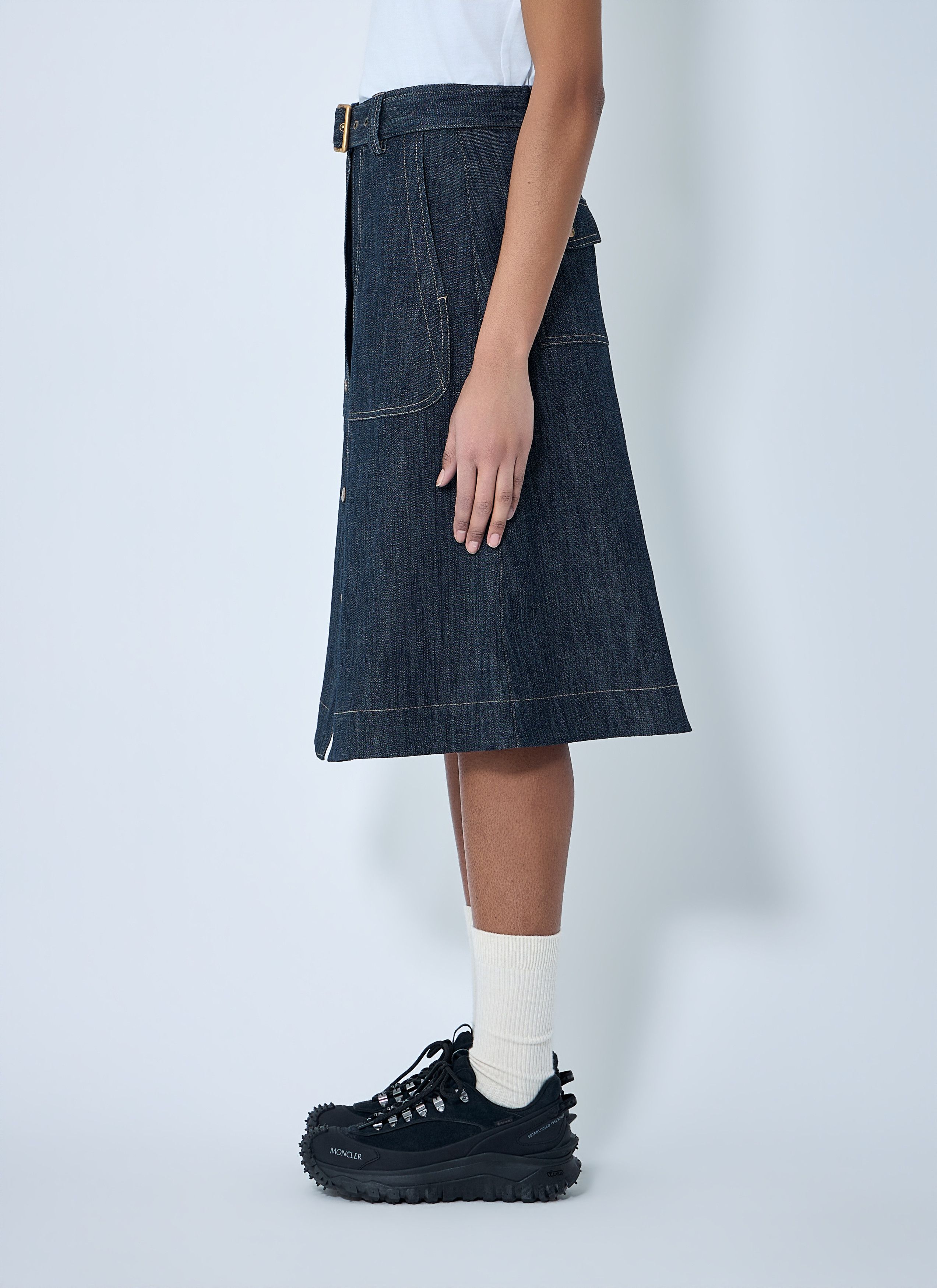 Moncler Button-Front Denim Midi Skirt Size 28" / US 6 / IT 42 - 3 Thumbnail