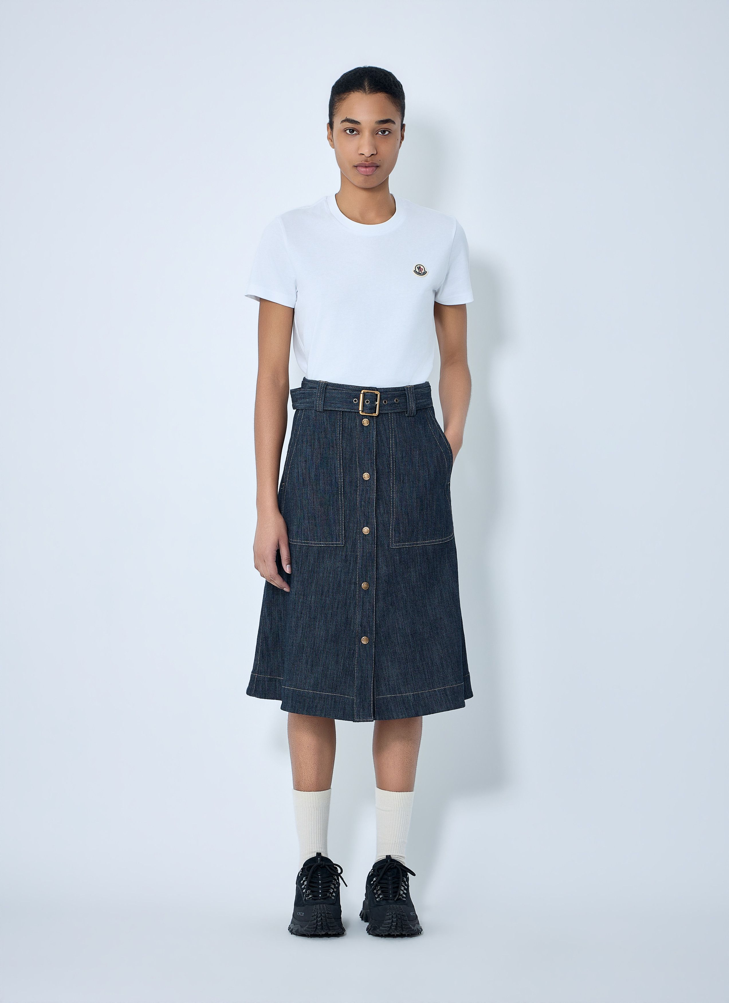 Moncler Button-Front Denim Midi Skirt Size 28" / US 6 / IT 42 - 2 Thumbnail