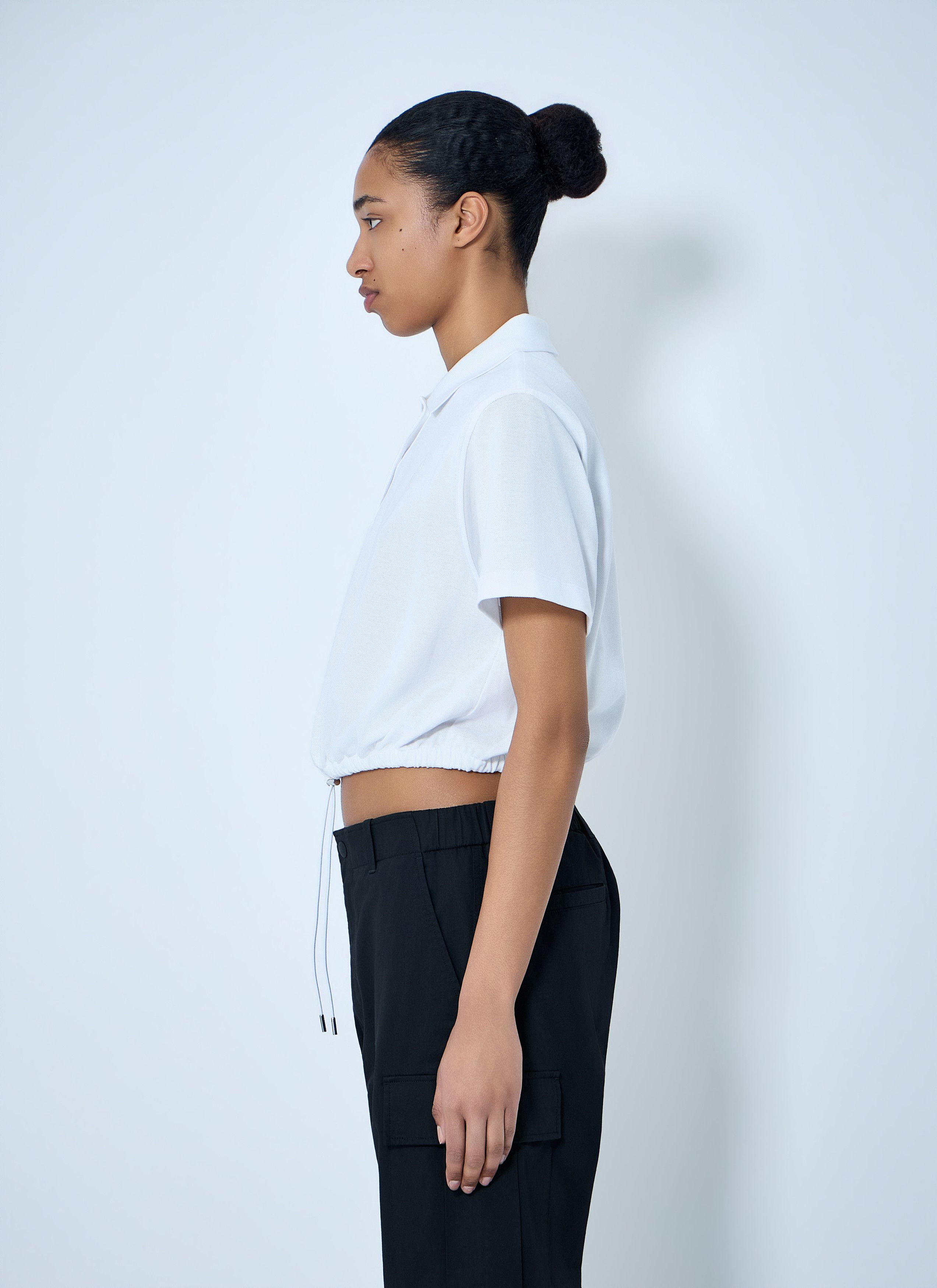 Moncler Cropped Drawstring Polo Shirt Size L / US 10 / IT 46 - 3 Thumbnail