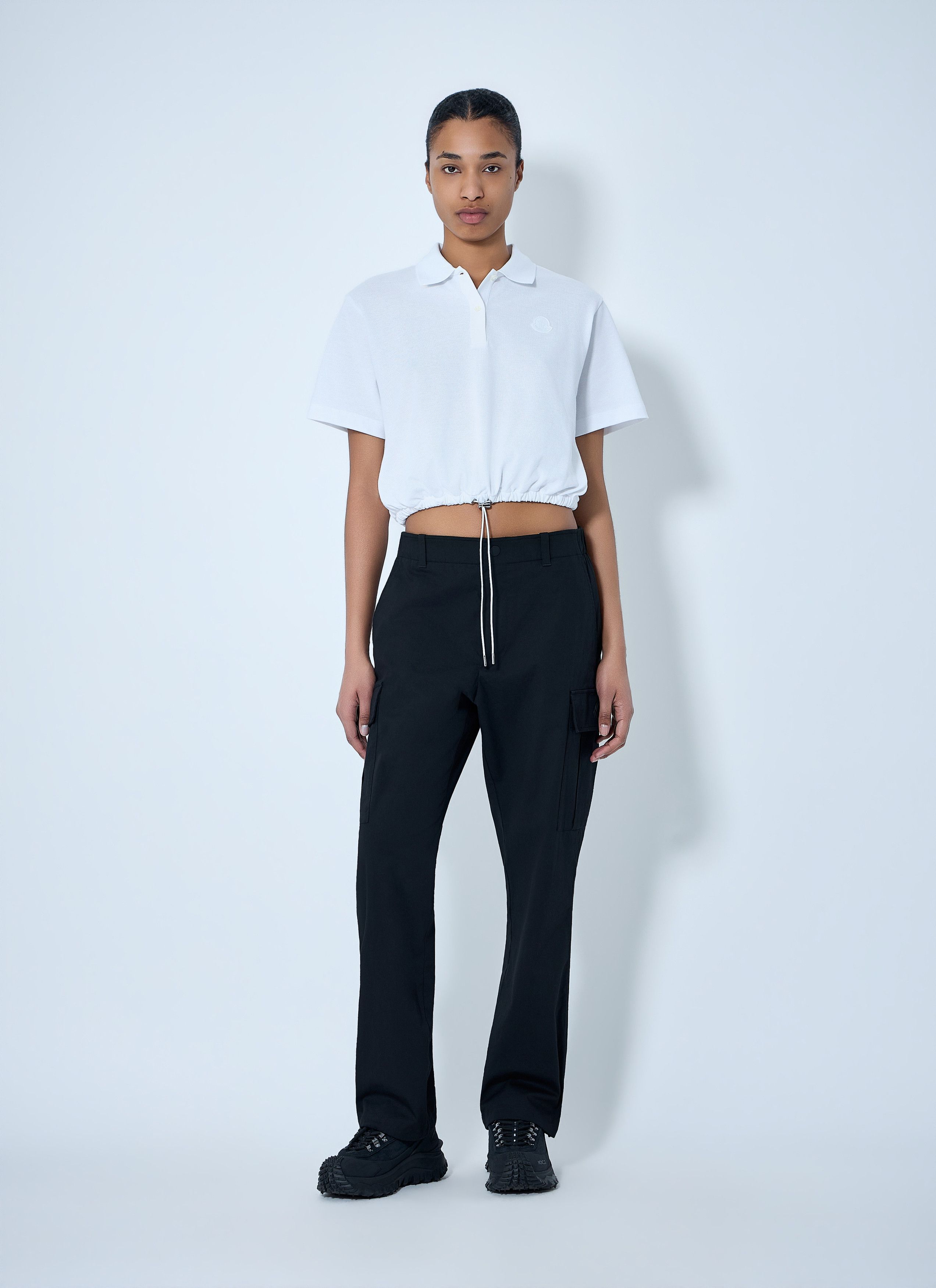 Moncler Cropped Drawstring Polo Shirt Size L / US 10 / IT 46 - 2 Thumbnail