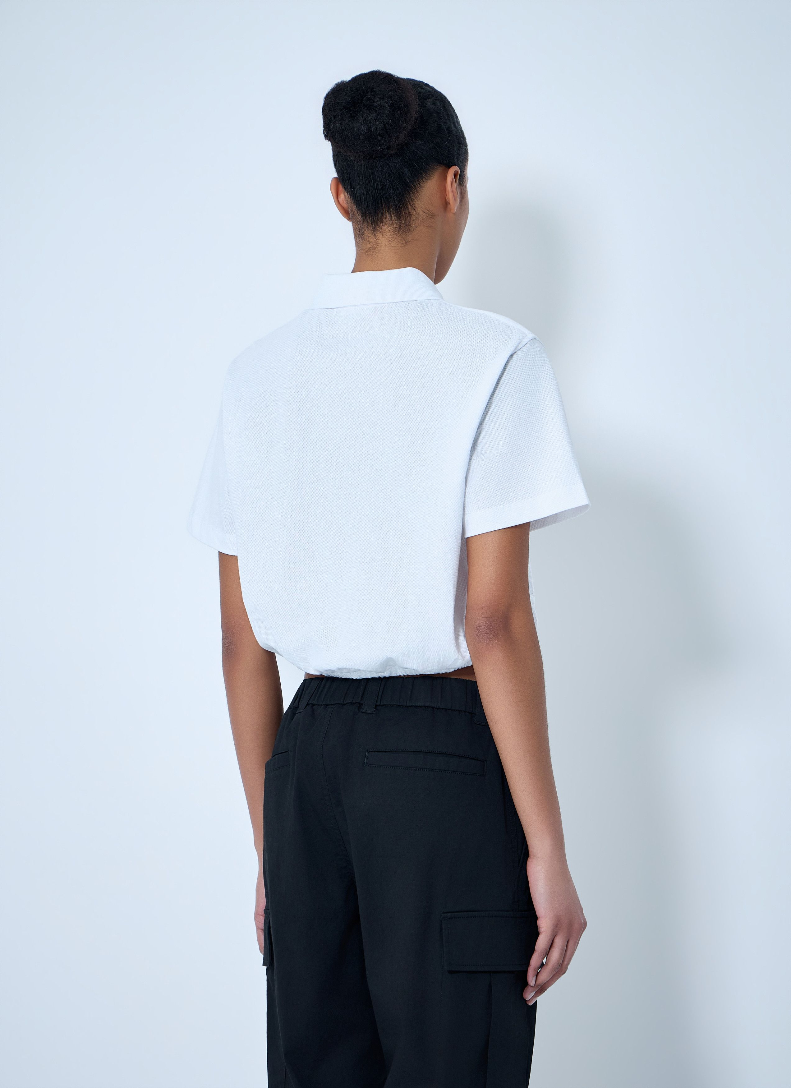Moncler Cropped Drawstring Polo Shirt Size L / US 10 / IT 46 - 4 Thumbnail