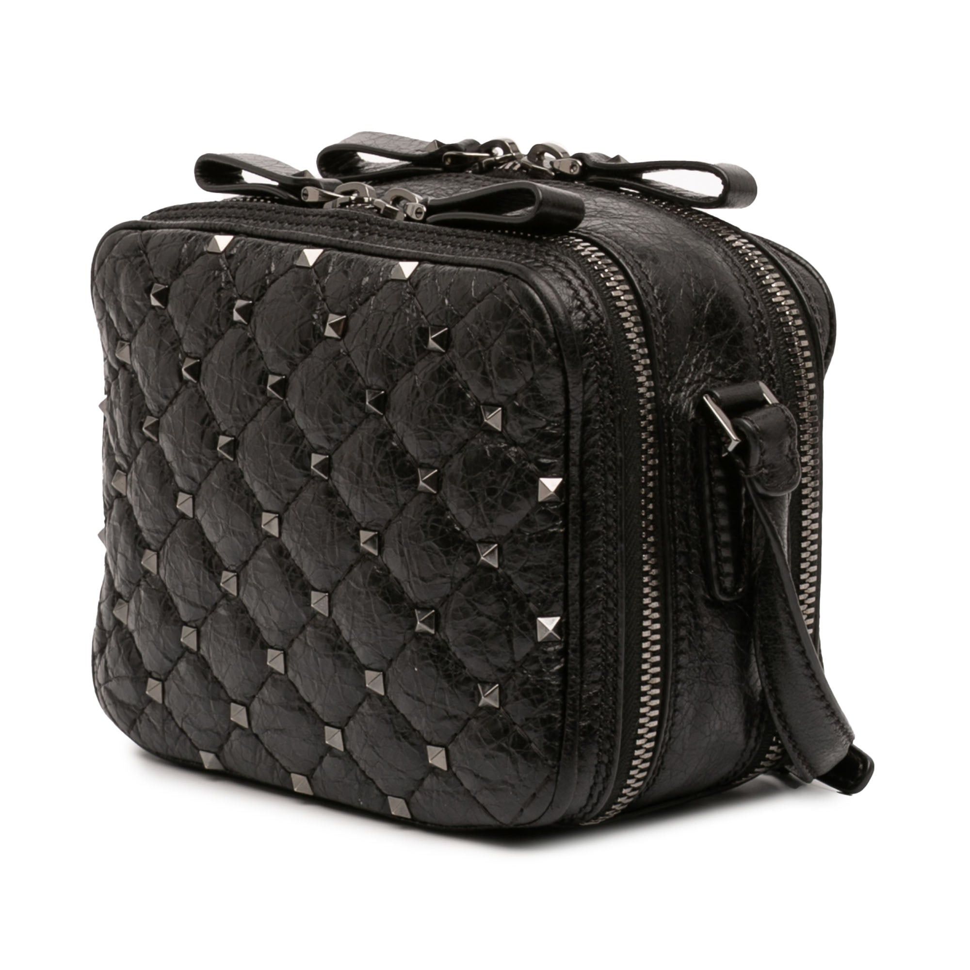 Valentino Quilted Crinkled Leather Rockstud Double Zip Camera Bag Size ONE SIZE - 2 Thumbnail