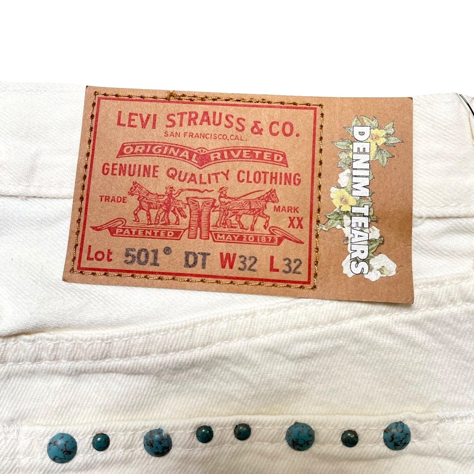 DENIM TEARS x Levi's 501 Cotton Rhinestone Wreath Jeans White Size US 40 / EU 56 - 4 Thumbnail