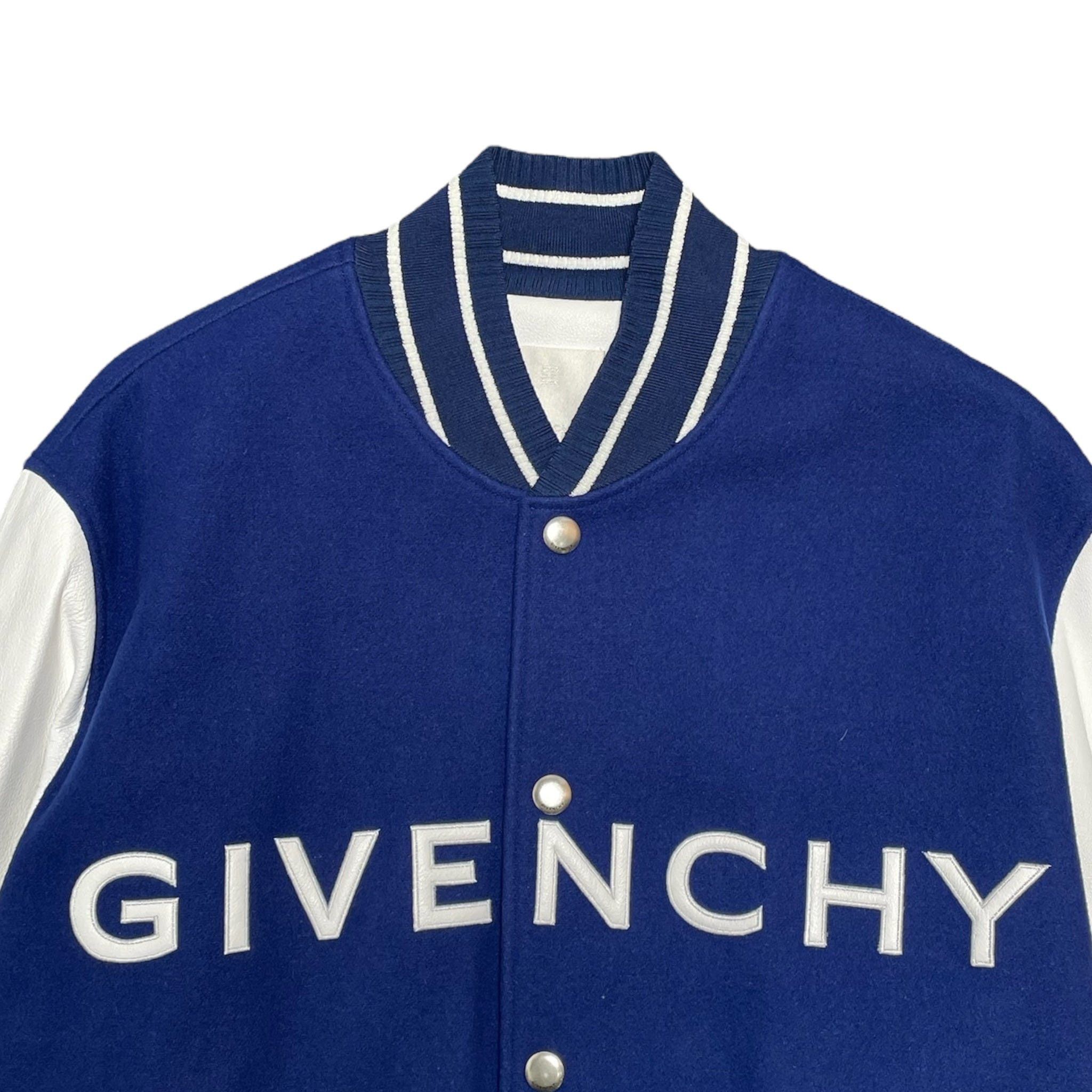 Givenchy Leather Wool Bomber Jacket Blue White Size US XXL / EU 58 / 5 - 3 Thumbnail