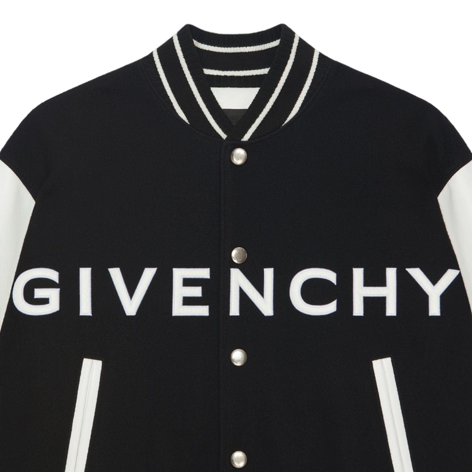 Givenchy Leather Wool Varsity Jacket Black White Size US XXL / EU 58 / 5 - 2 Thumbnail
