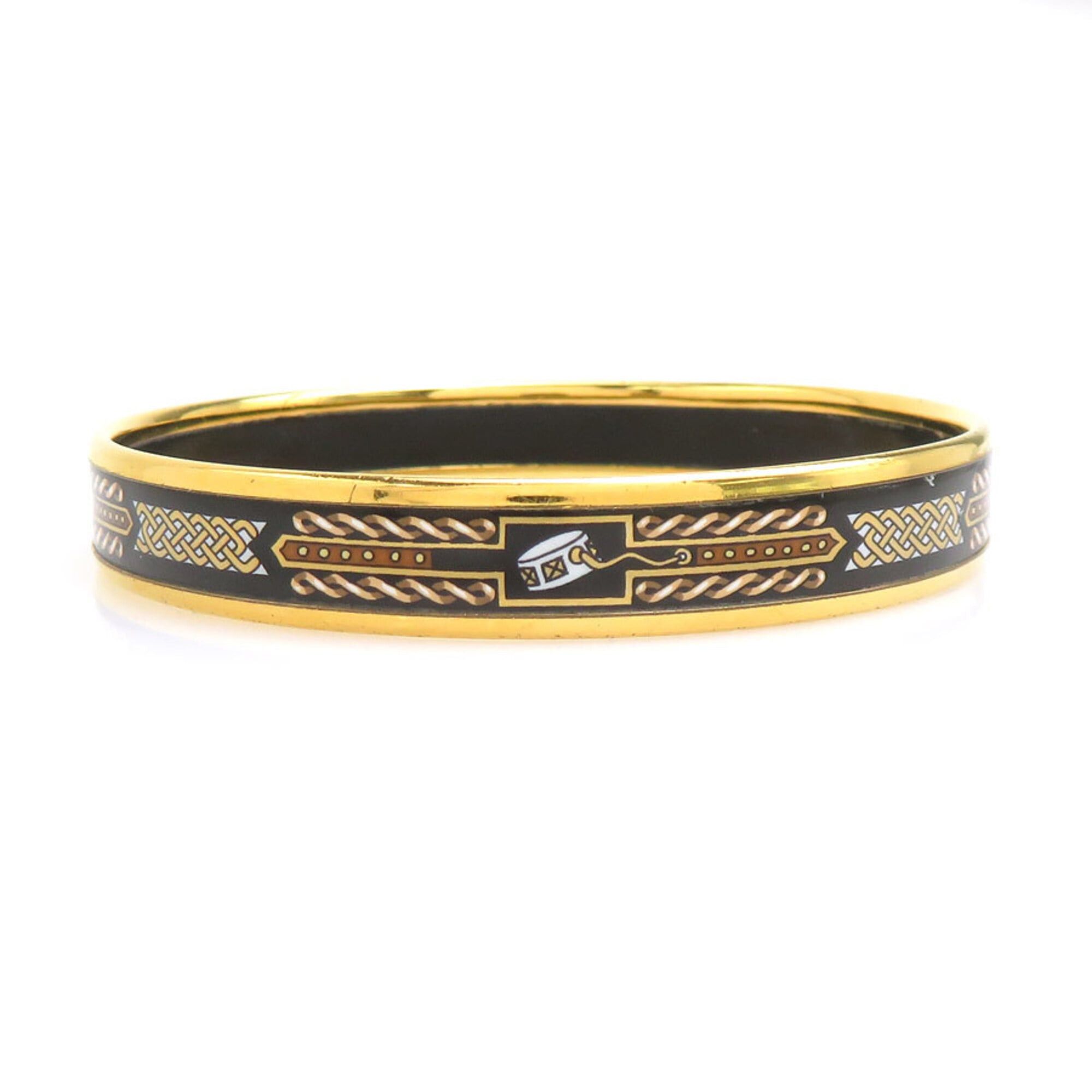 Hermes Hermes Bangle Bracelet Email Metal Enamel Gold Black White Women's e61914a Size ONE SIZE - 5 Thumbnail