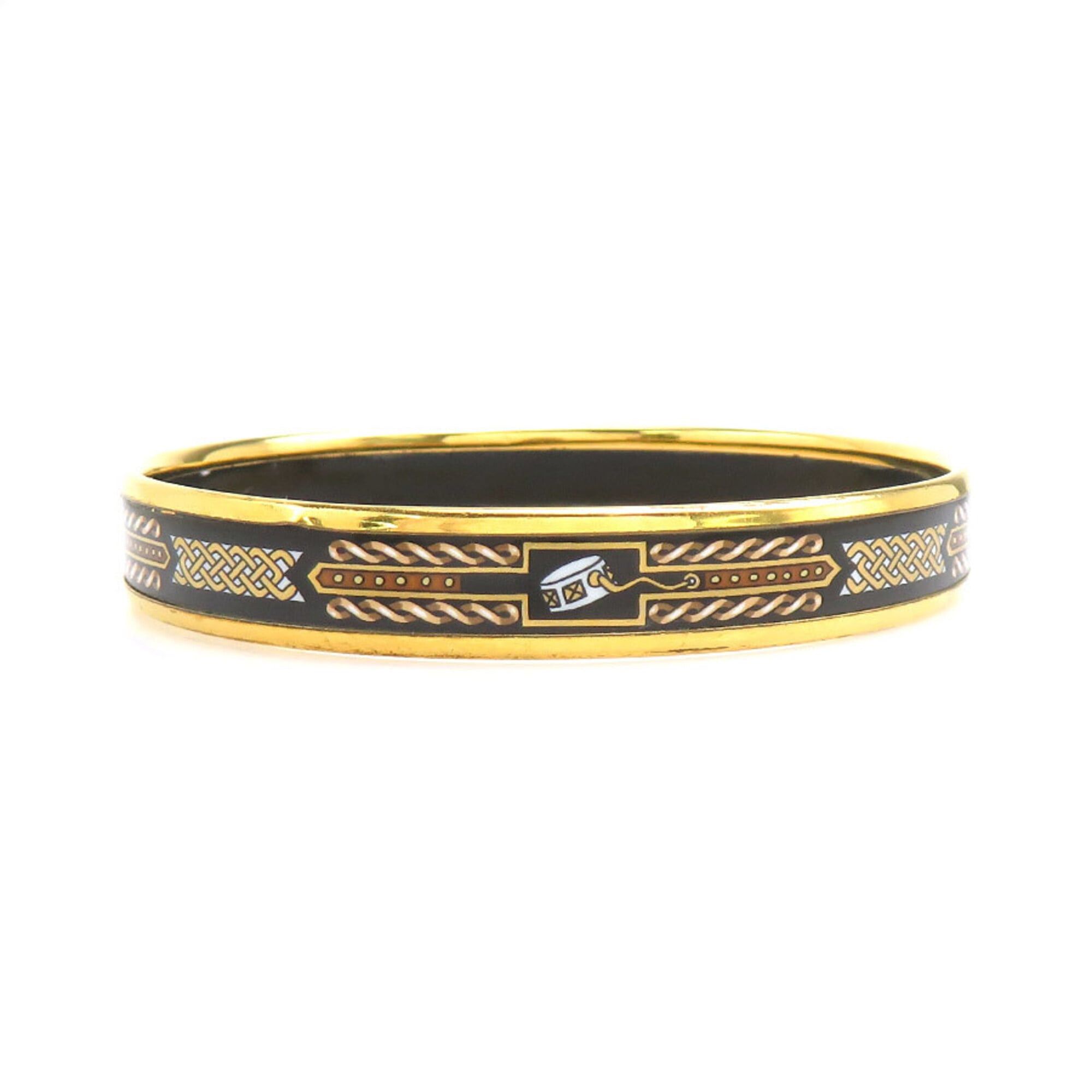 Hermes Hermes Bangle Bracelet Email Metal Enamel Gold Black White Women's e61914a Size ONE SIZE - 3 Thumbnail