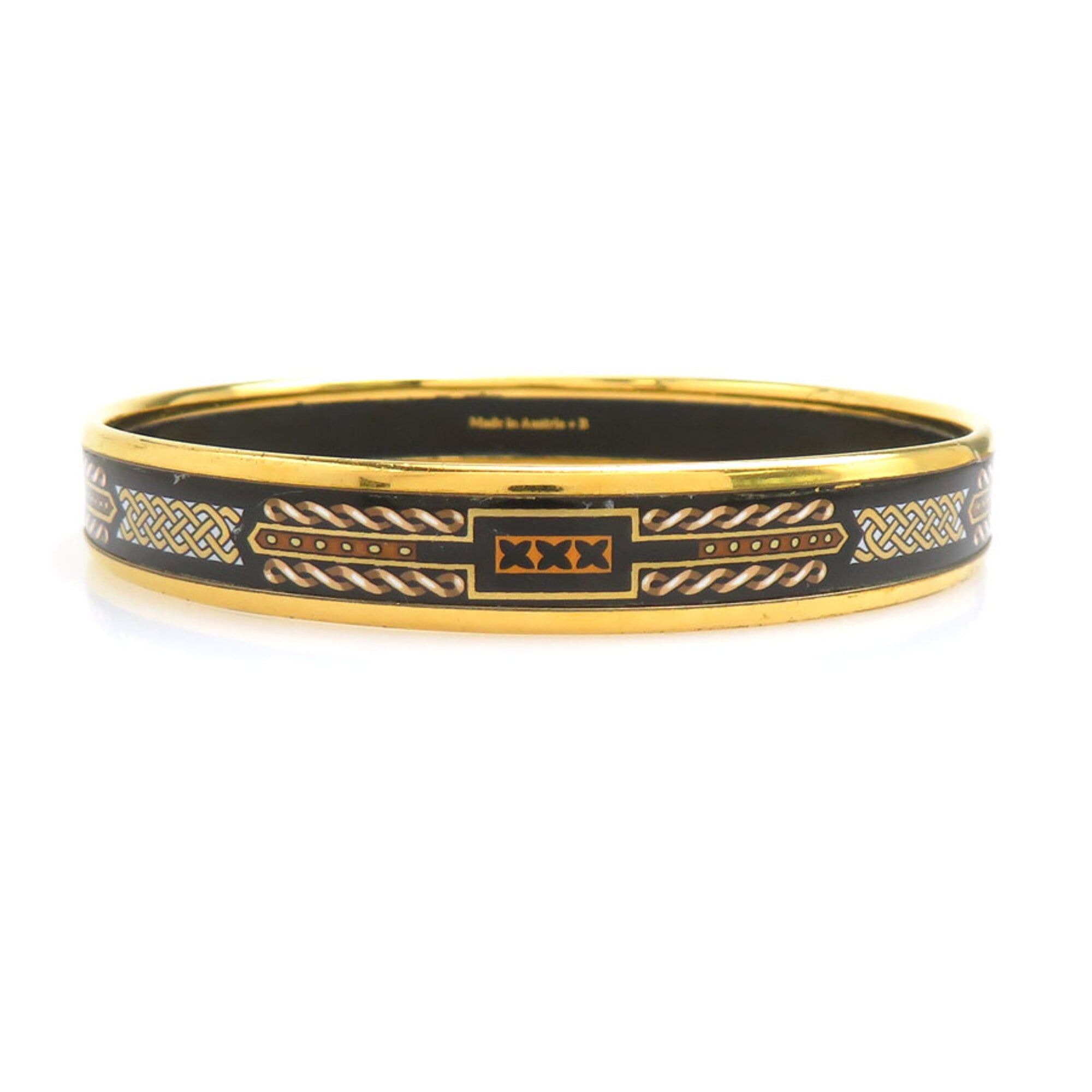 Hermes Hermes Bangle Bracelet Email Metal Enamel Gold Black White Women's e61914a Size ONE SIZE - 4 Thumbnail