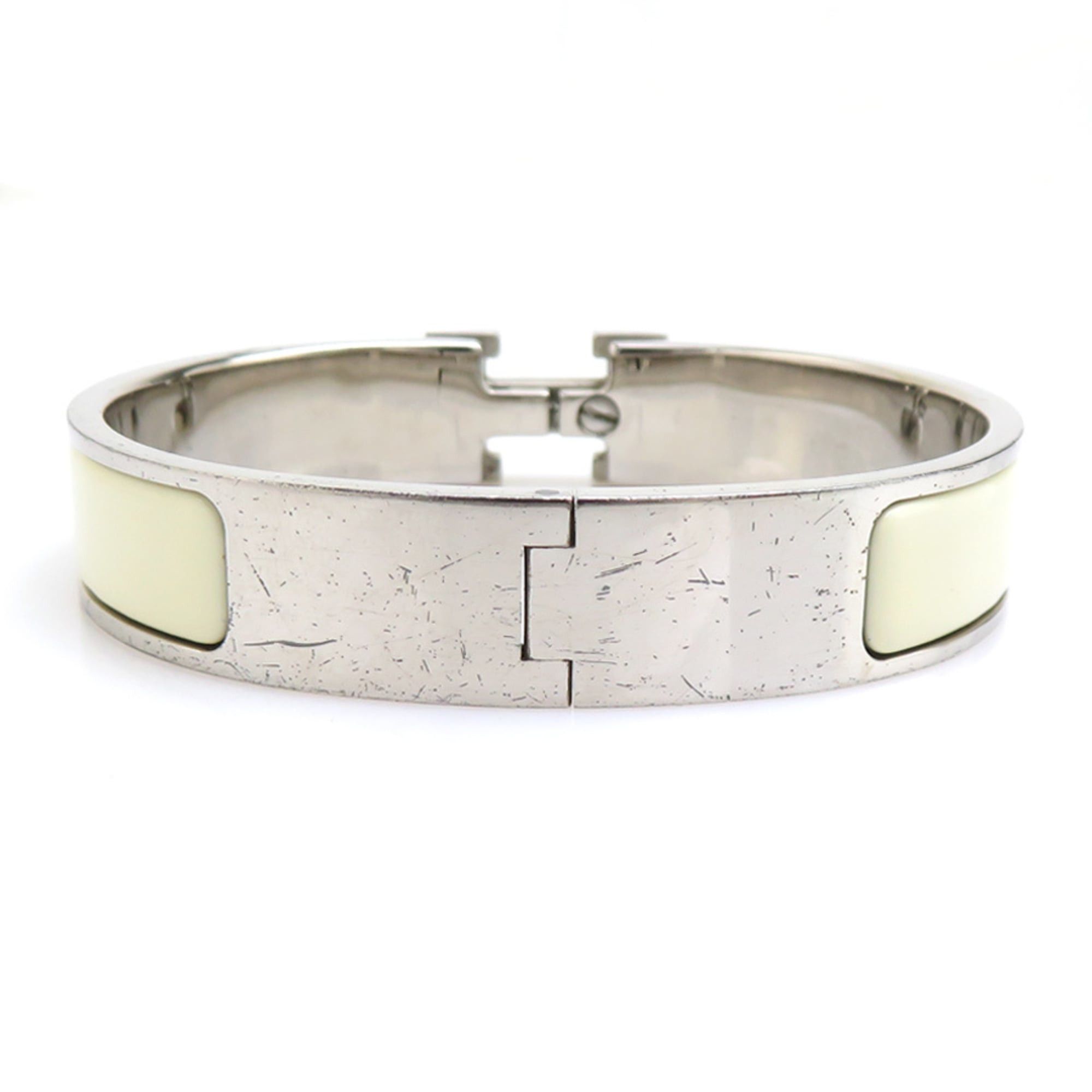 Hermes Hermes Bangle Bracelet Clic Clack H Metal Enamel Silver Off-White Women's e61915a Size ONE SIZE - 4 Thumbnail
