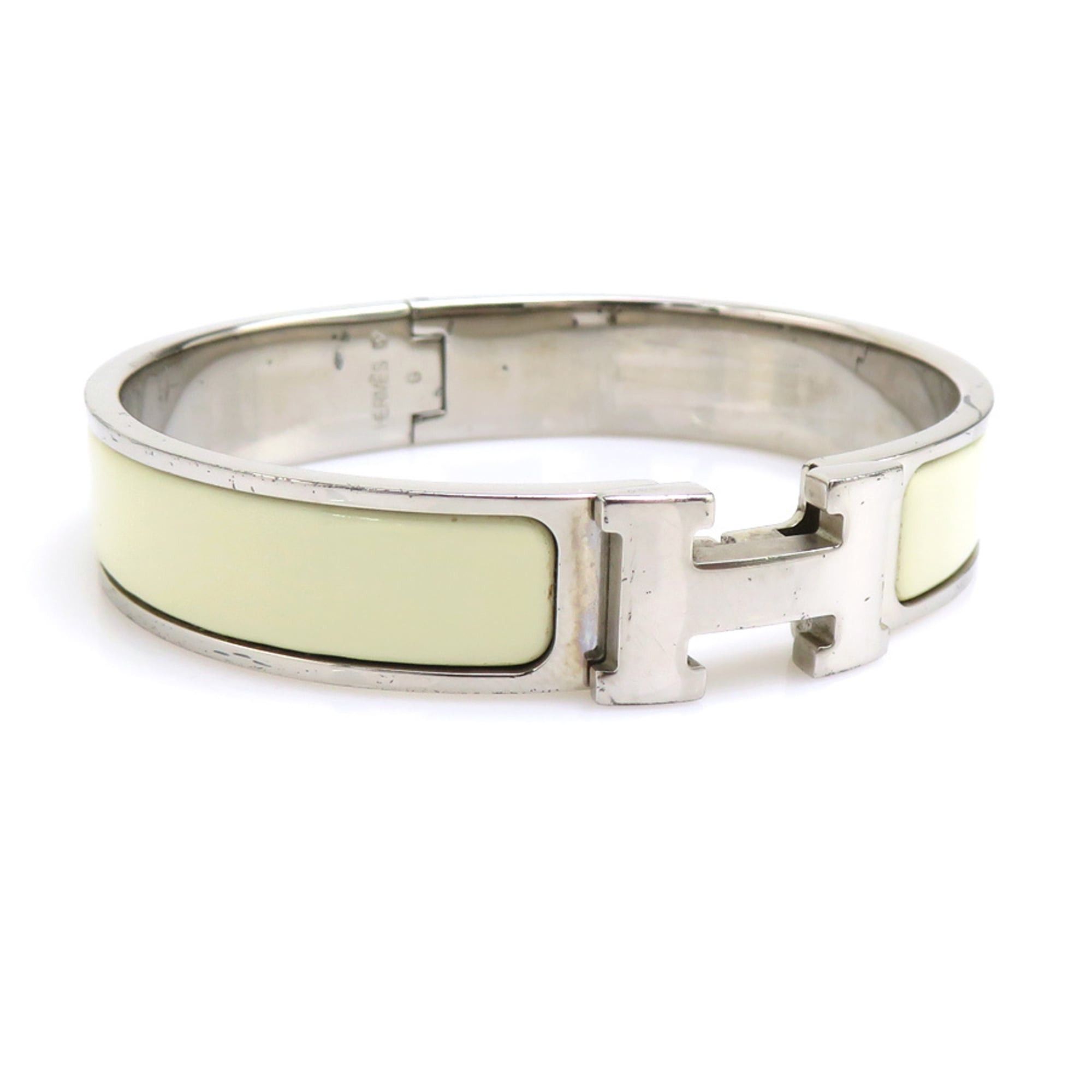 Hermes Hermes Bangle Bracelet Clic Clack H Metal Enamel Silver Off-White Women's e61915a Size ONE SIZE - 2 Thumbnail