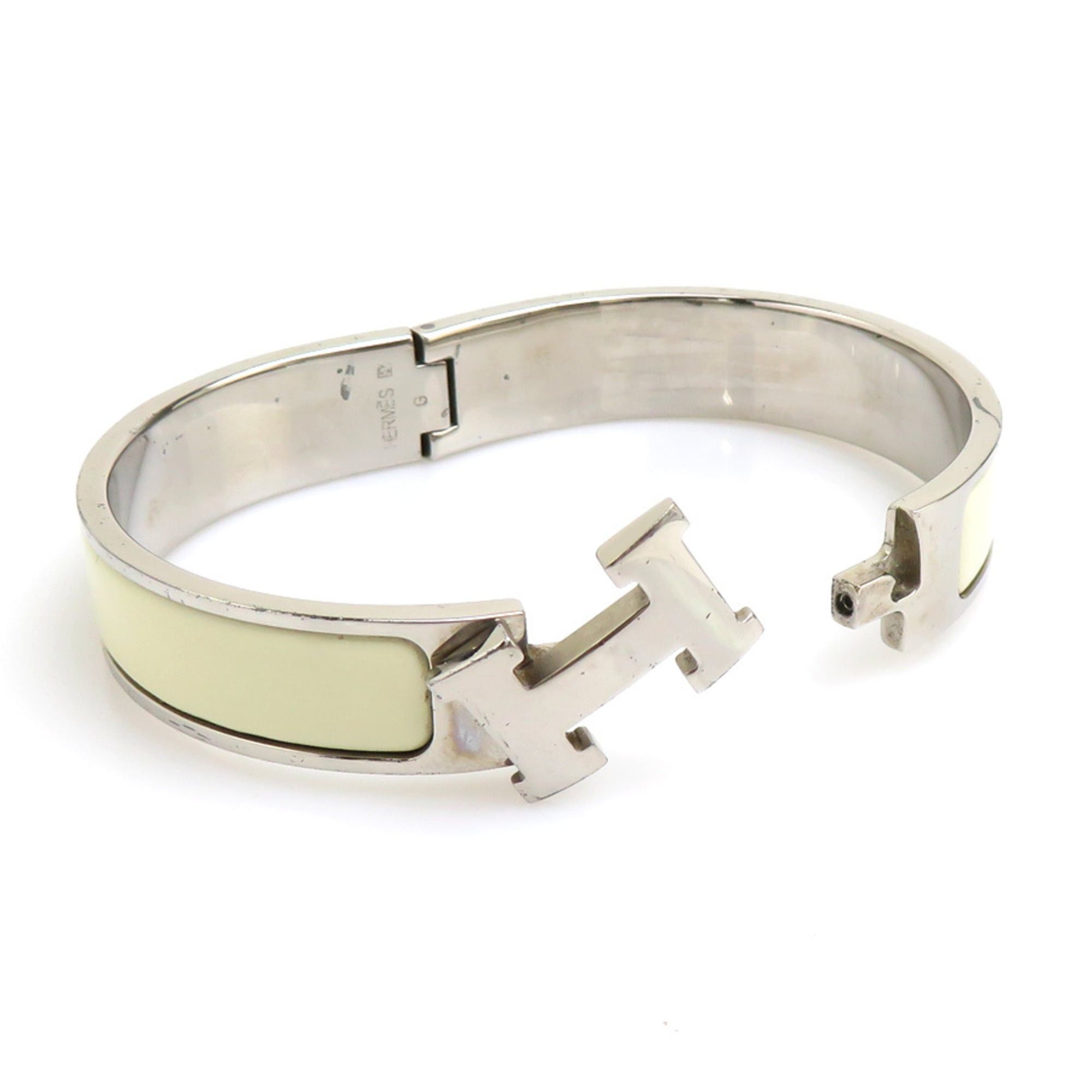 Hermes Hermes Bangle Bracelet Clic Clack H Metal Enamel Silver Off-White Women's e61915a Size ONE SIZE - 5 Thumbnail