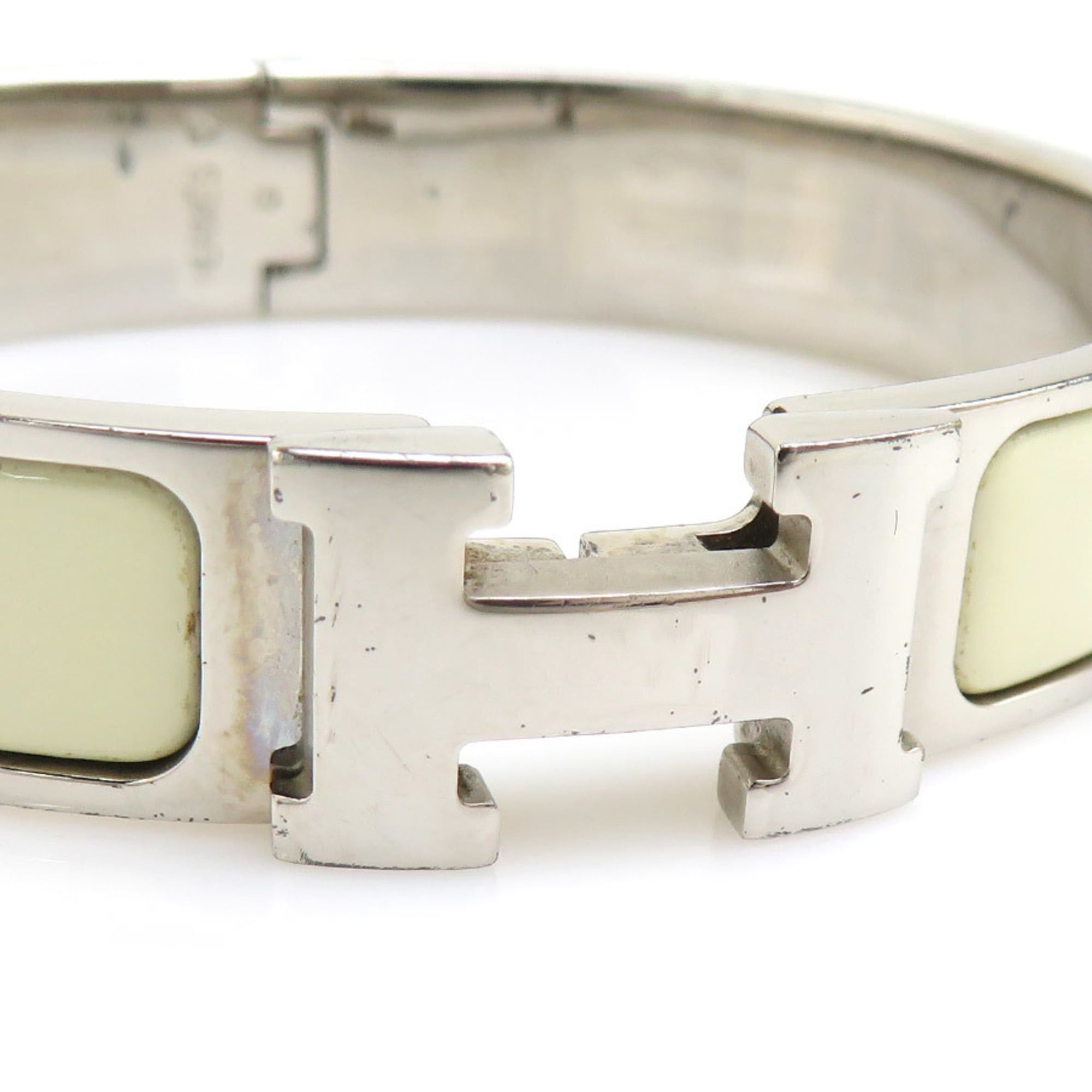 Hermes Hermes Bangle Bracelet Clic Clack H Metal Enamel Silver Off-White Women's e61915a Size ONE SIZE - 7 Thumbnail