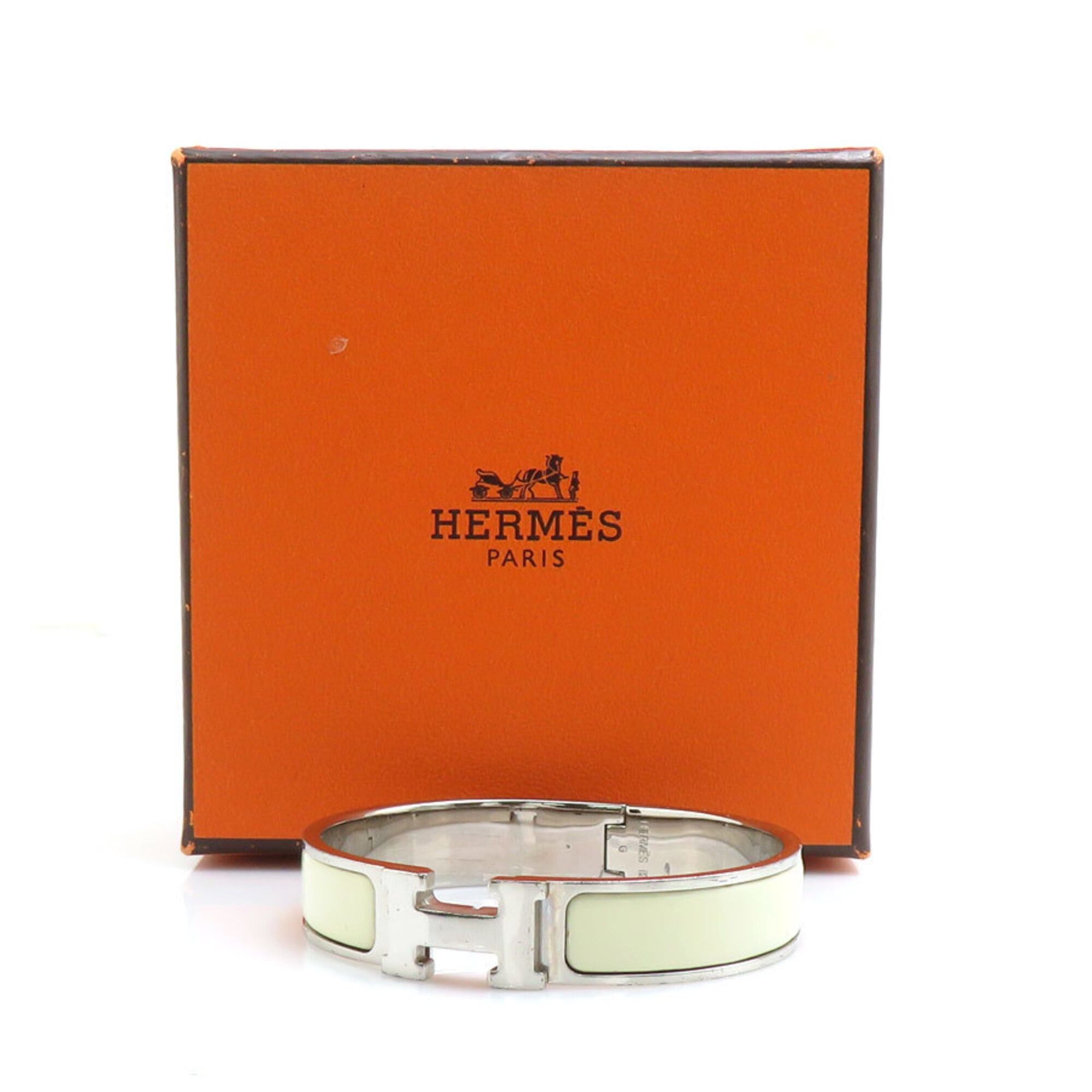 Hermes Hermes Bangle Bracelet Clic Clack H Metal Enamel Silver Off-White Women's e61915a Size ONE SIZE - 14 Thumbnail