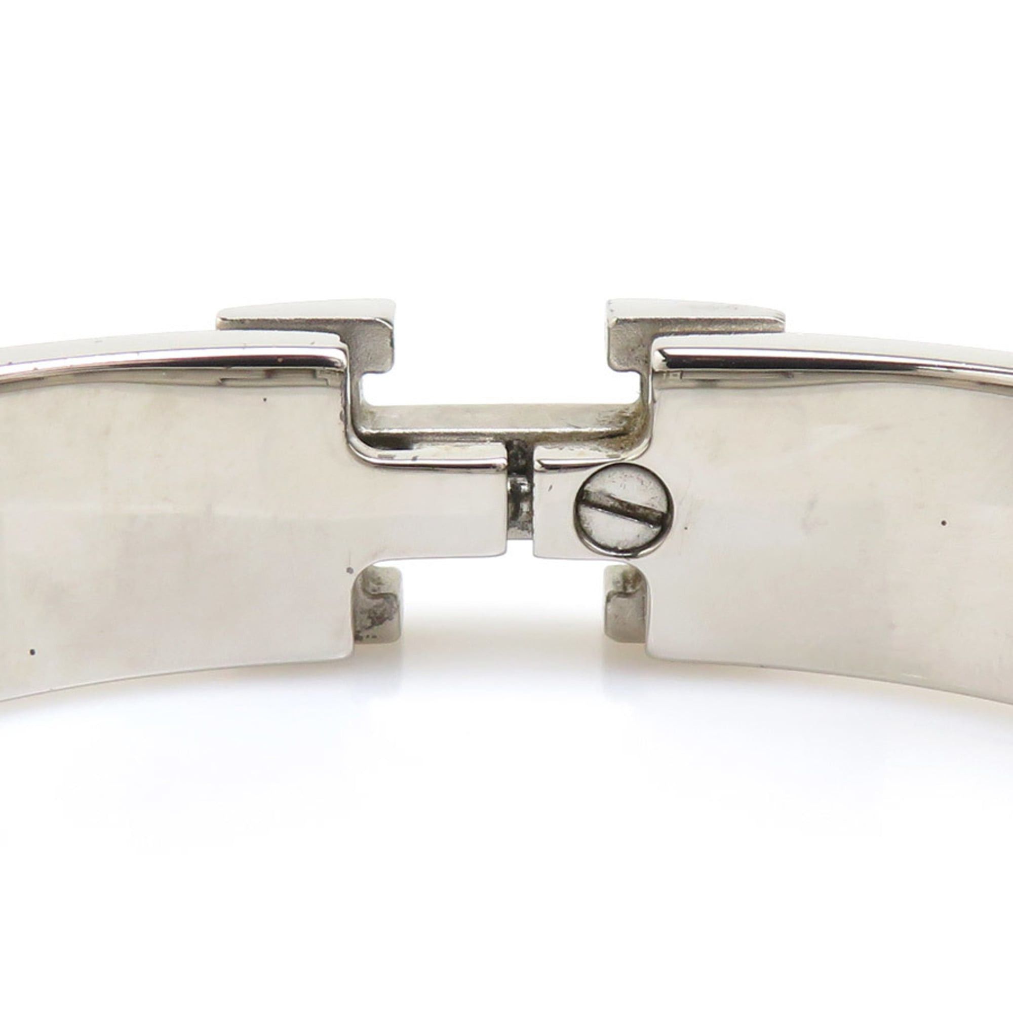 Hermes Hermes Bangle Bracelet Clic Clack H Metal Enamel Silver Off-White Women's e61915a Size ONE SIZE - 6 Thumbnail
