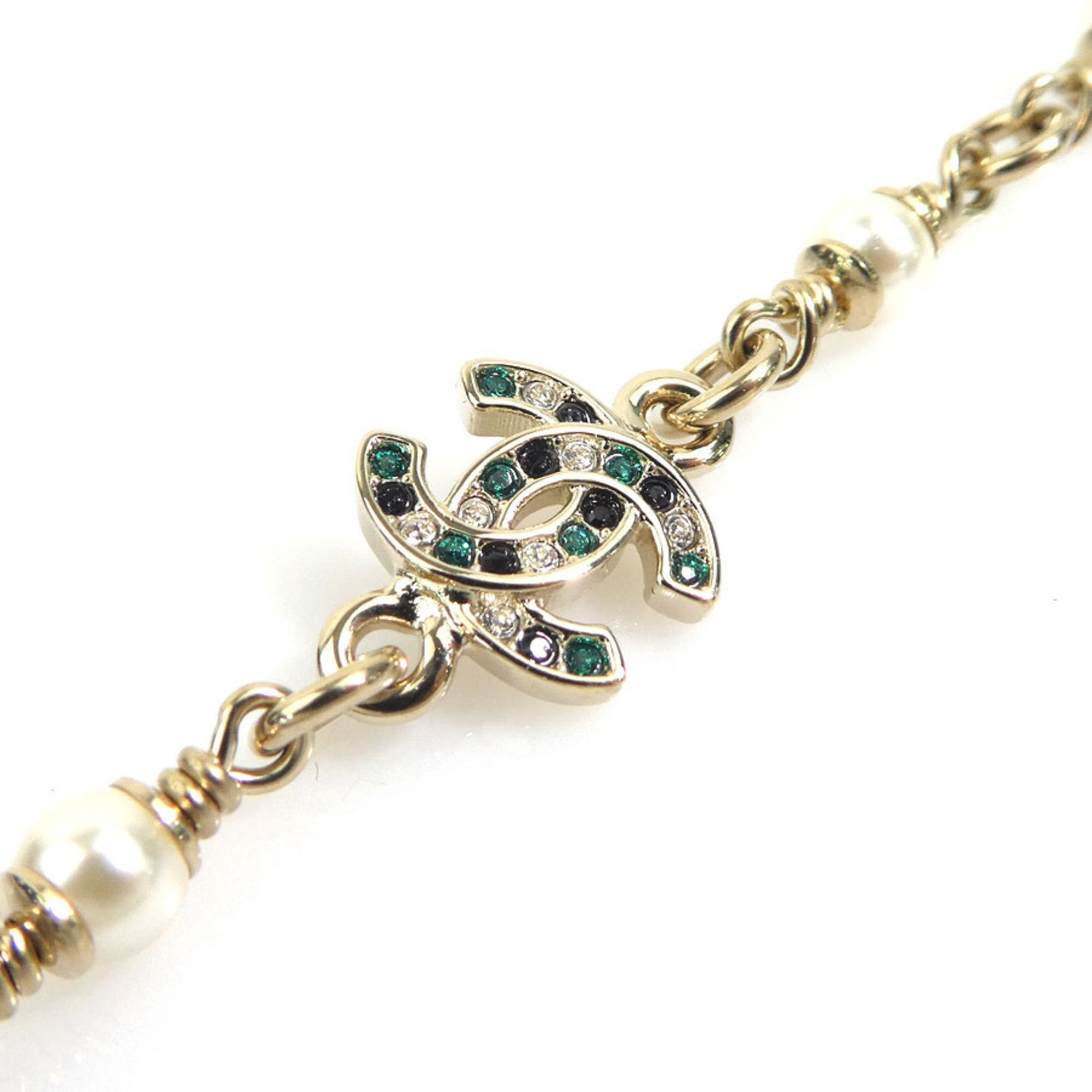 Chanel Chanel Bambi Necklace, Metal, Faux Pearl, Gold, Off-White, Black, Green, Women's, e61909a Size ONE SIZE - 7 Thumbnail