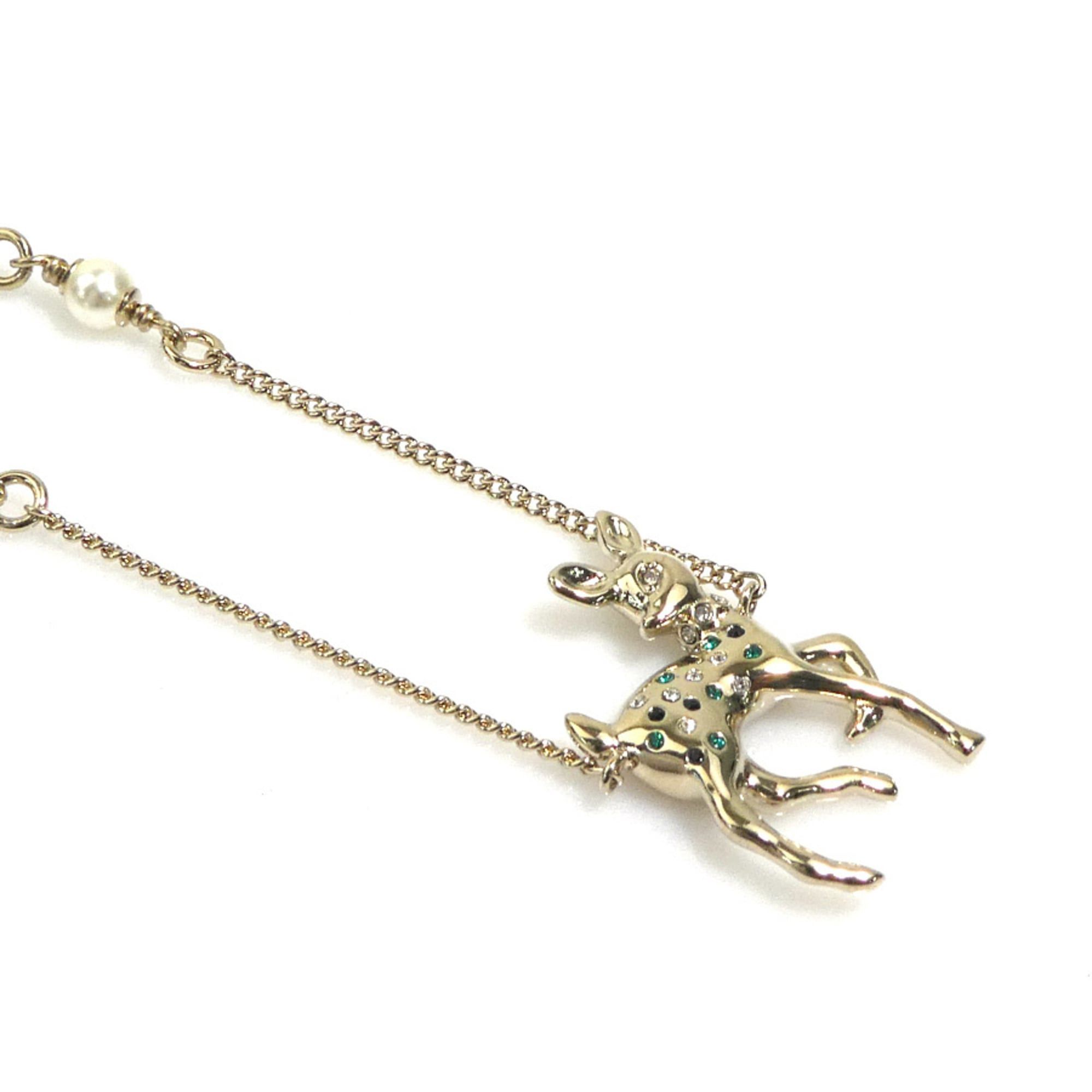 Chanel Chanel Bambi Necklace, Metal, Faux Pearl, Gold, Off-White, Black, Green, Women's, e61909a Size ONE SIZE - 2 Thumbnail