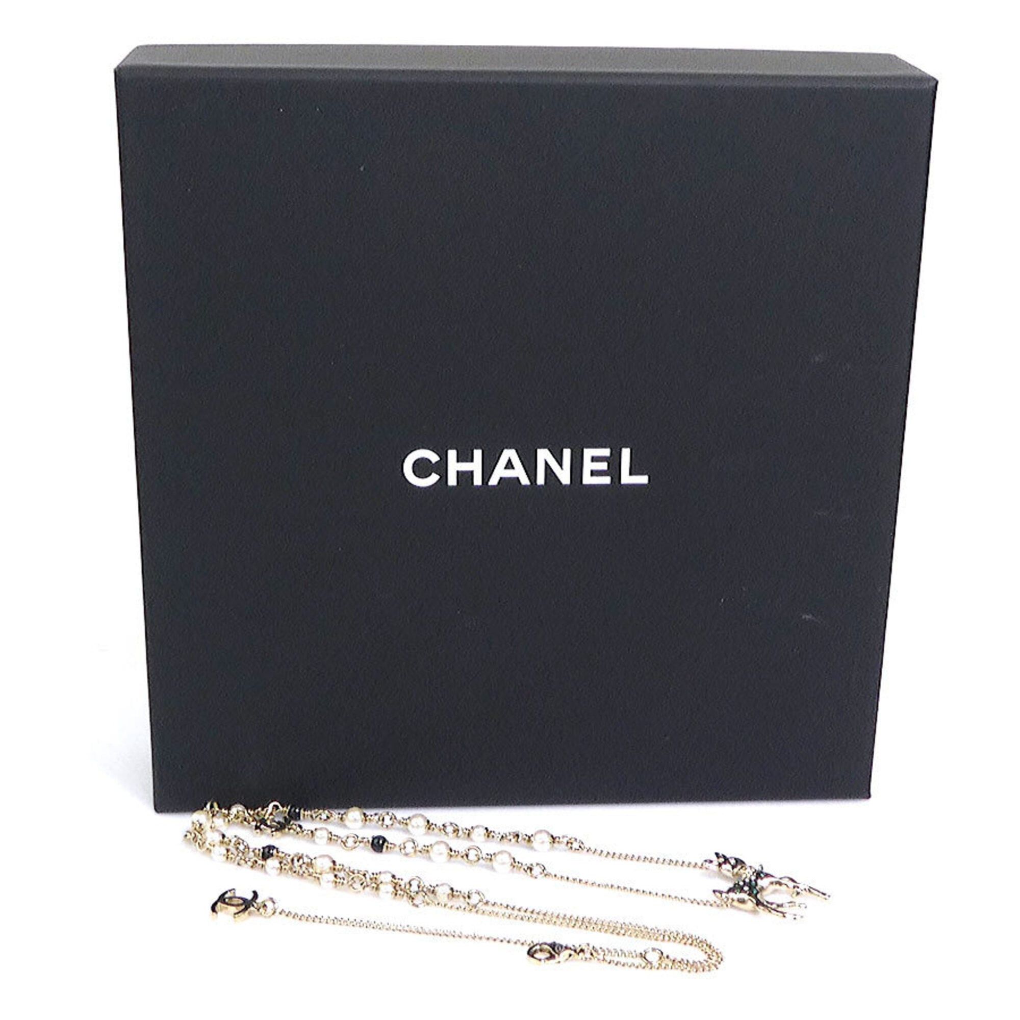 Chanel Chanel Bambi Necklace, Metal, Faux Pearl, Gold, Off-White, Black, Green, Women's, e61909a Size ONE SIZE - 10 Thumbnail