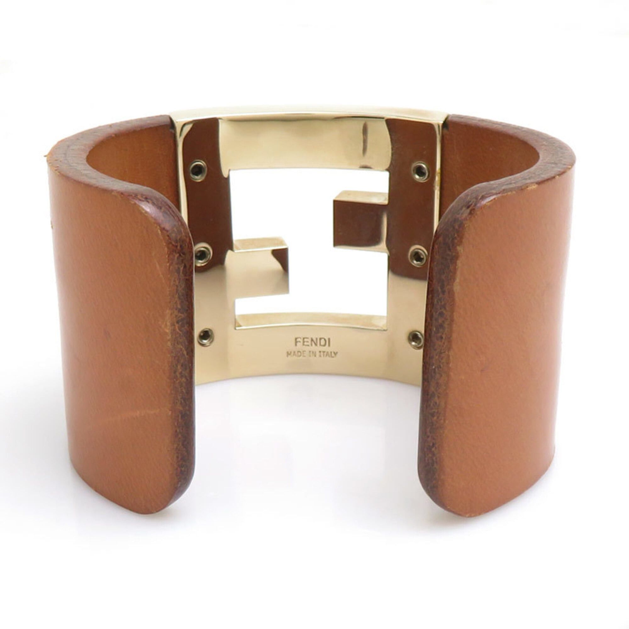 Fendi Fendi bangle bracelet, leather and metal, brown gold, women's, e61919j Size ONE SIZE - 4 Thumbnail