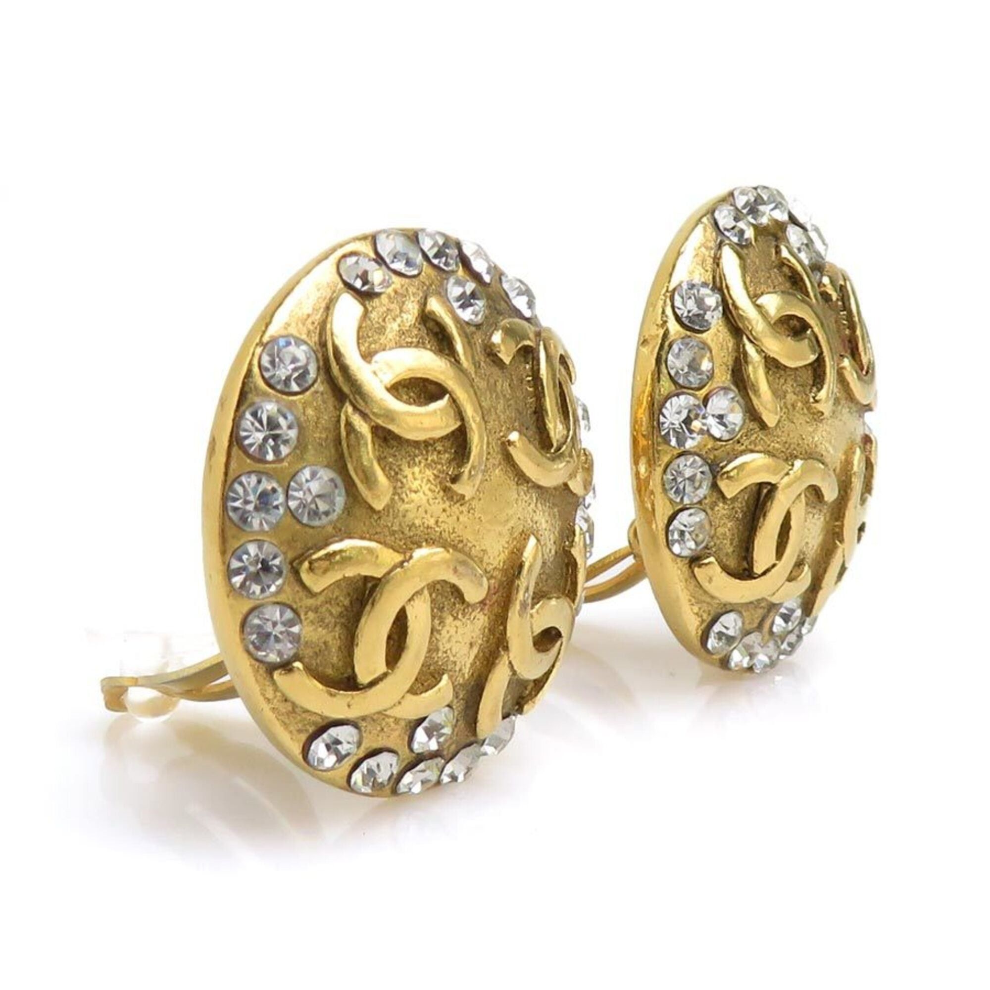Chanel Chanel earrings, Coco Mark design, metal, rhinestones, gold and silver, for women, e61912a Size ONE SIZE - 2 Thumbnail