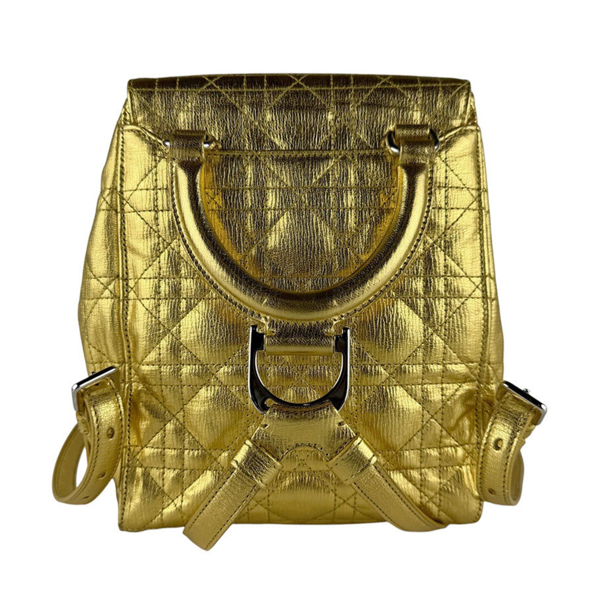 Dior Christian Dior Cannage Leather Backpack, Gold, Women's (z9766) Size ONE SIZE - 3 Thumbnail