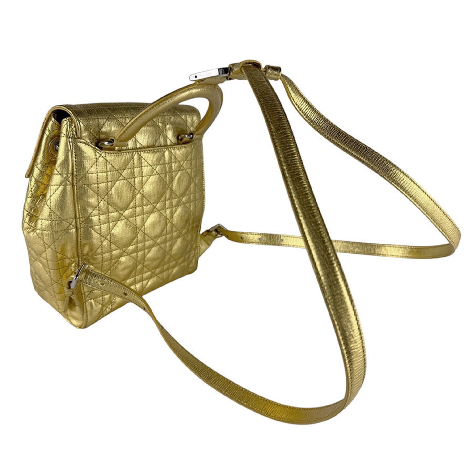 Dior Christian Dior Cannage Leather Backpack, Gold, Women's (z9766) Size ONE SIZE - 11 Thumbnail