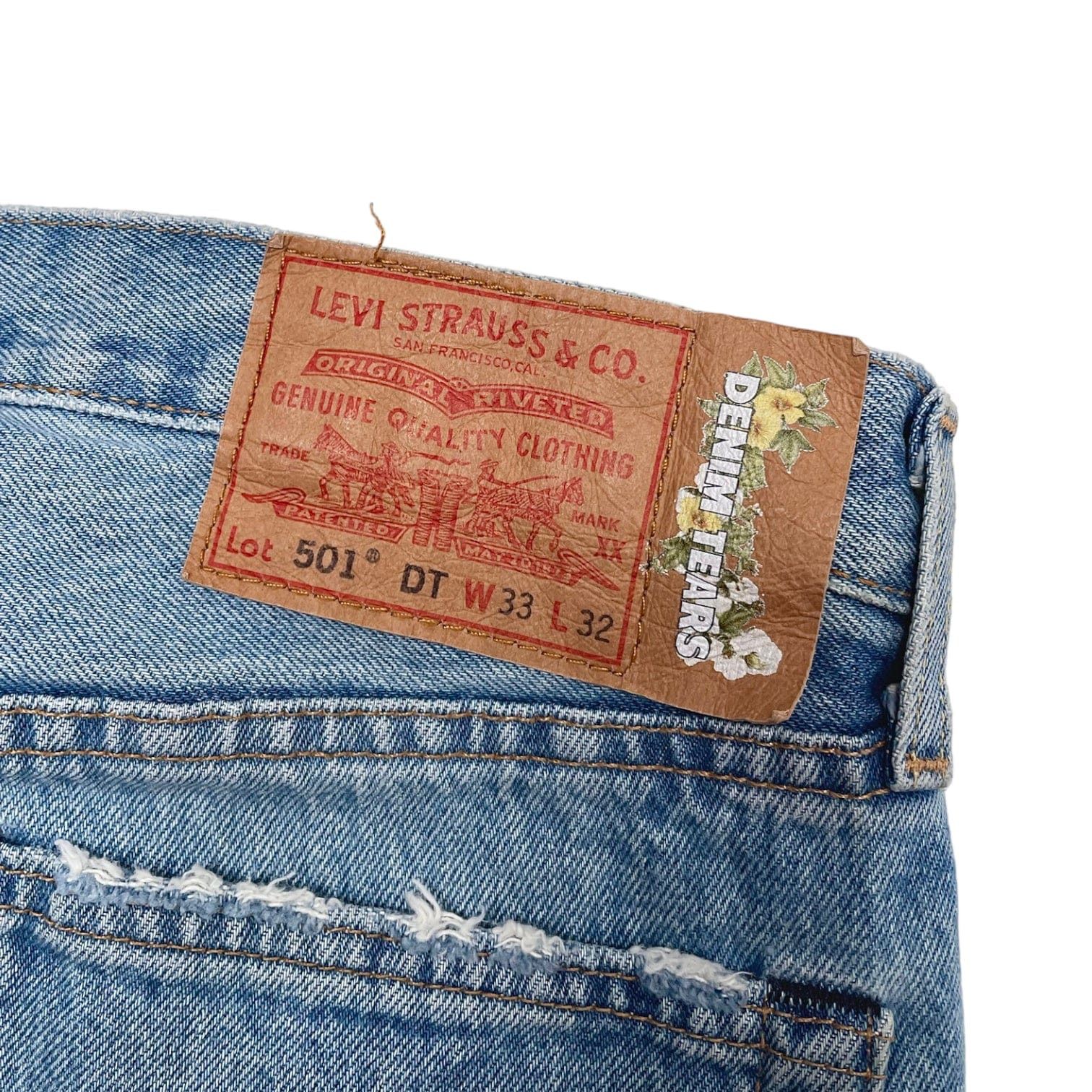 DENIM TEARS x Virgil Abloh "Message in a Tear" Embroidered Jeans Blue Size US 33 - 3 Thumbnail
