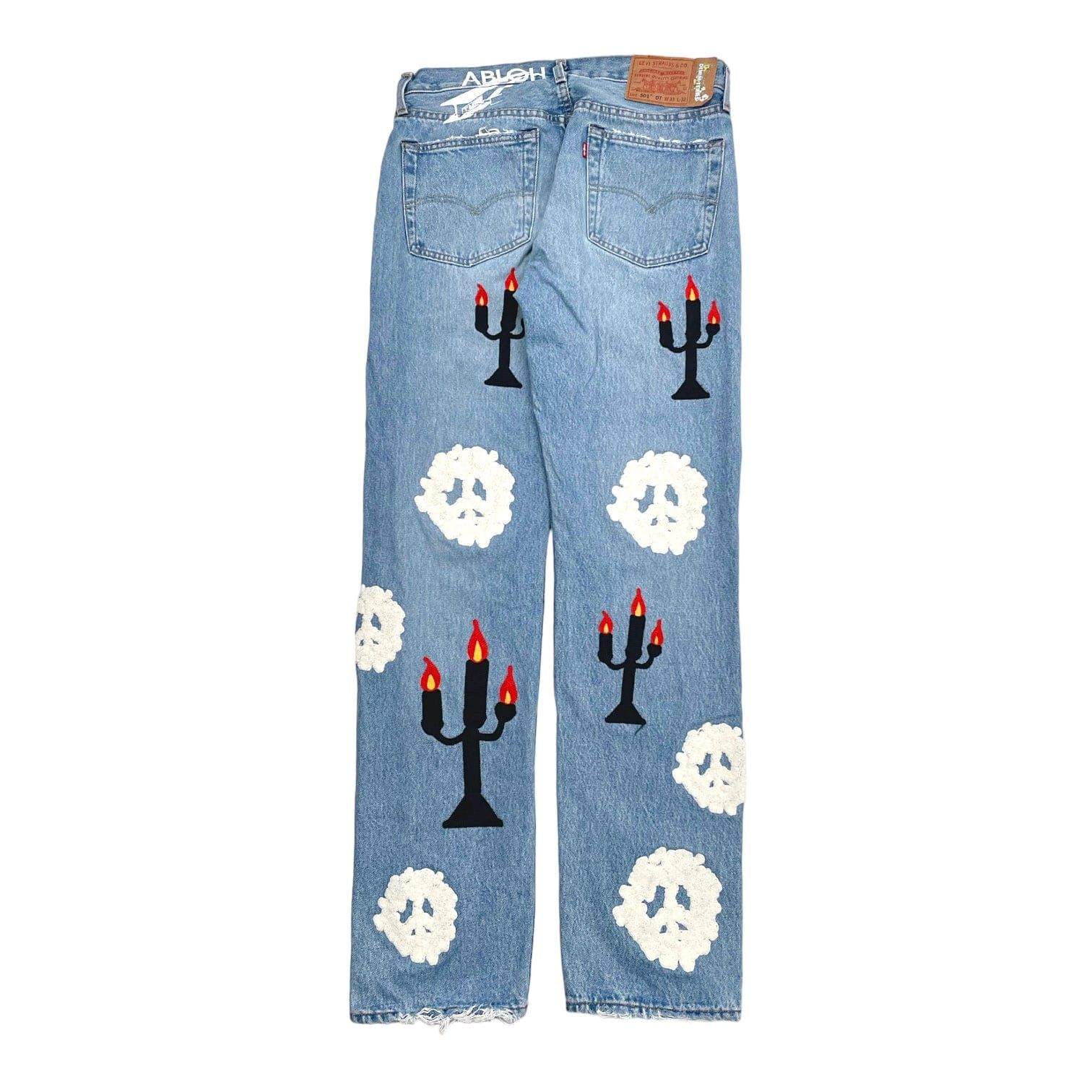 DENIM TEARS x Virgil Abloh "Message in a Tear" Embroidered Jeans Blue Size US 33 - 2 Thumbnail