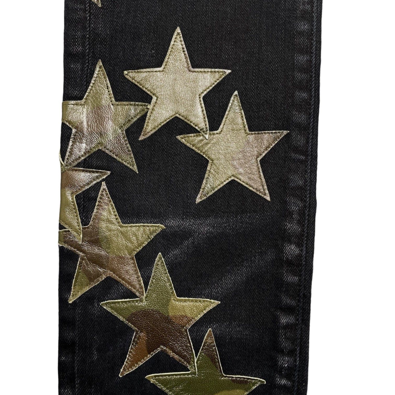 Amiri Amiri x Chemist Camo Leather Star Patch Jeans Aged Black Size US 31 - 3 Thumbnail