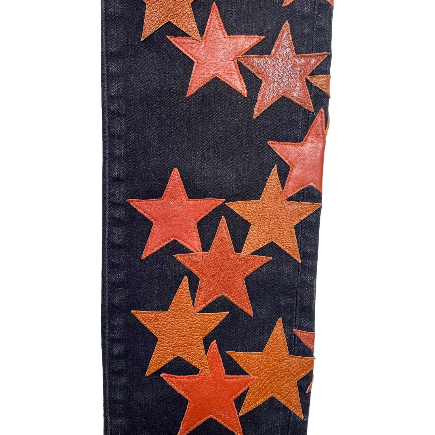 Amiri Amiri x Chemist Orange Leather Star Patch Jeans Aged Black Size US 33 - 3 Thumbnail