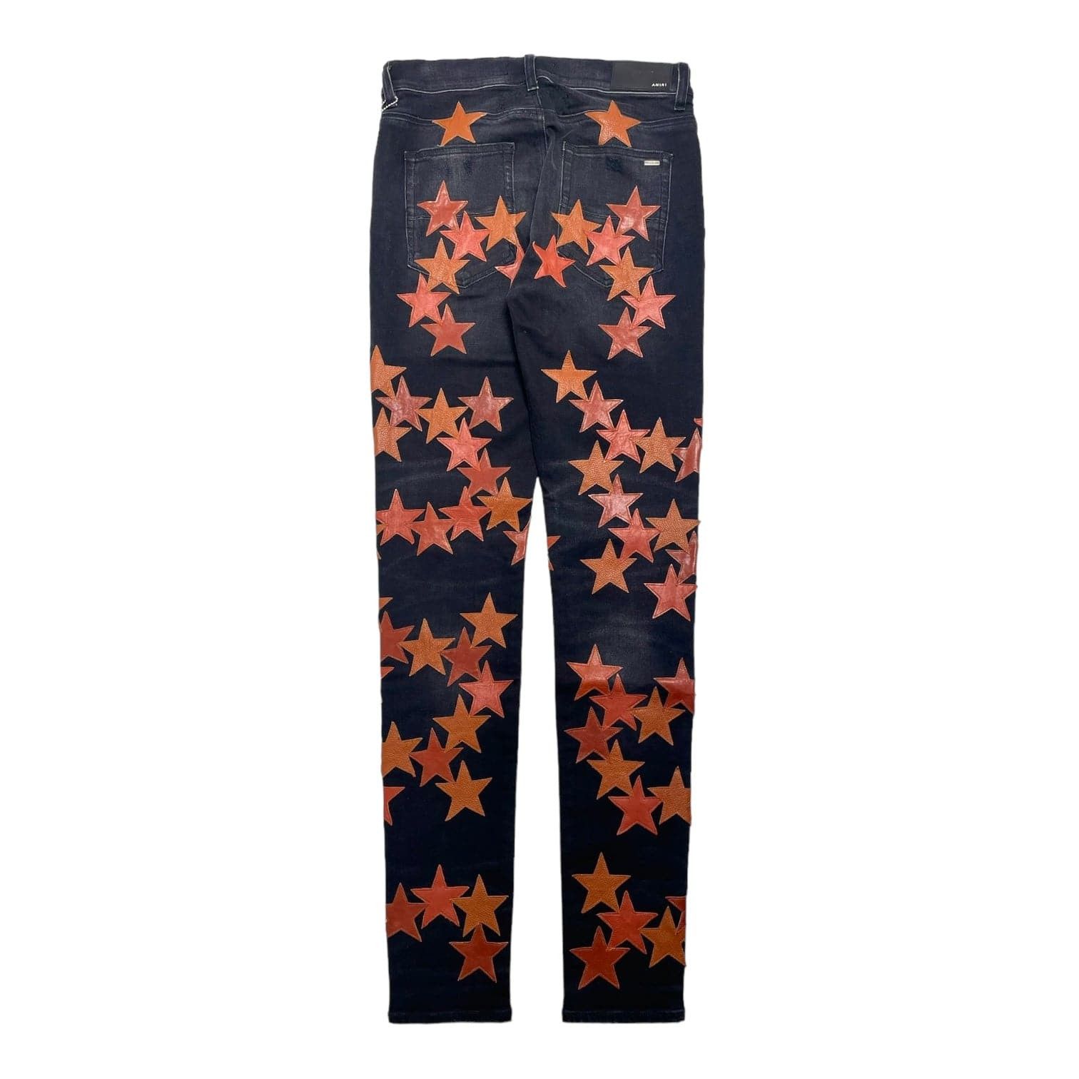 Amiri Amiri x Chemist Orange Leather Star Patch Jeans Aged Black Size US 33 - 2 Thumbnail