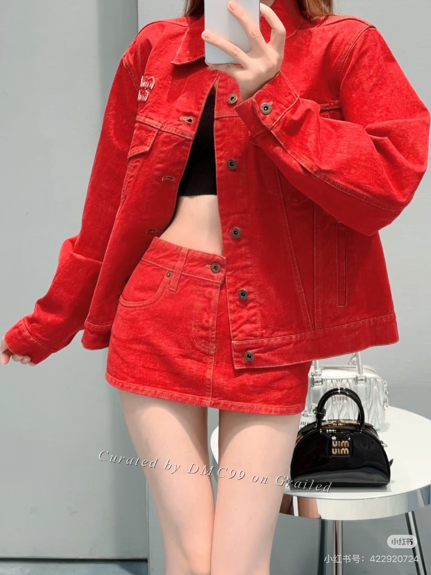 Miu Miu Miumiu Red Embroidered Logo Denim Jacket Size XS / US 0-2 / IT 36-38 - 4 Thumbnail