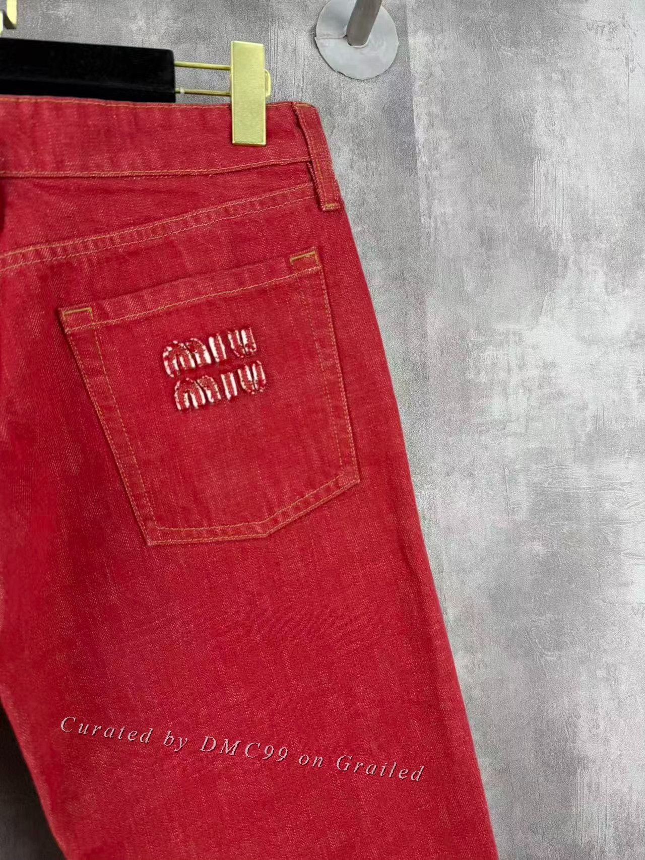 Miu Miu Miumiu Red Embroidered Logo Jeans Size 24" / US 00 / IT 34 - 2 Thumbnail