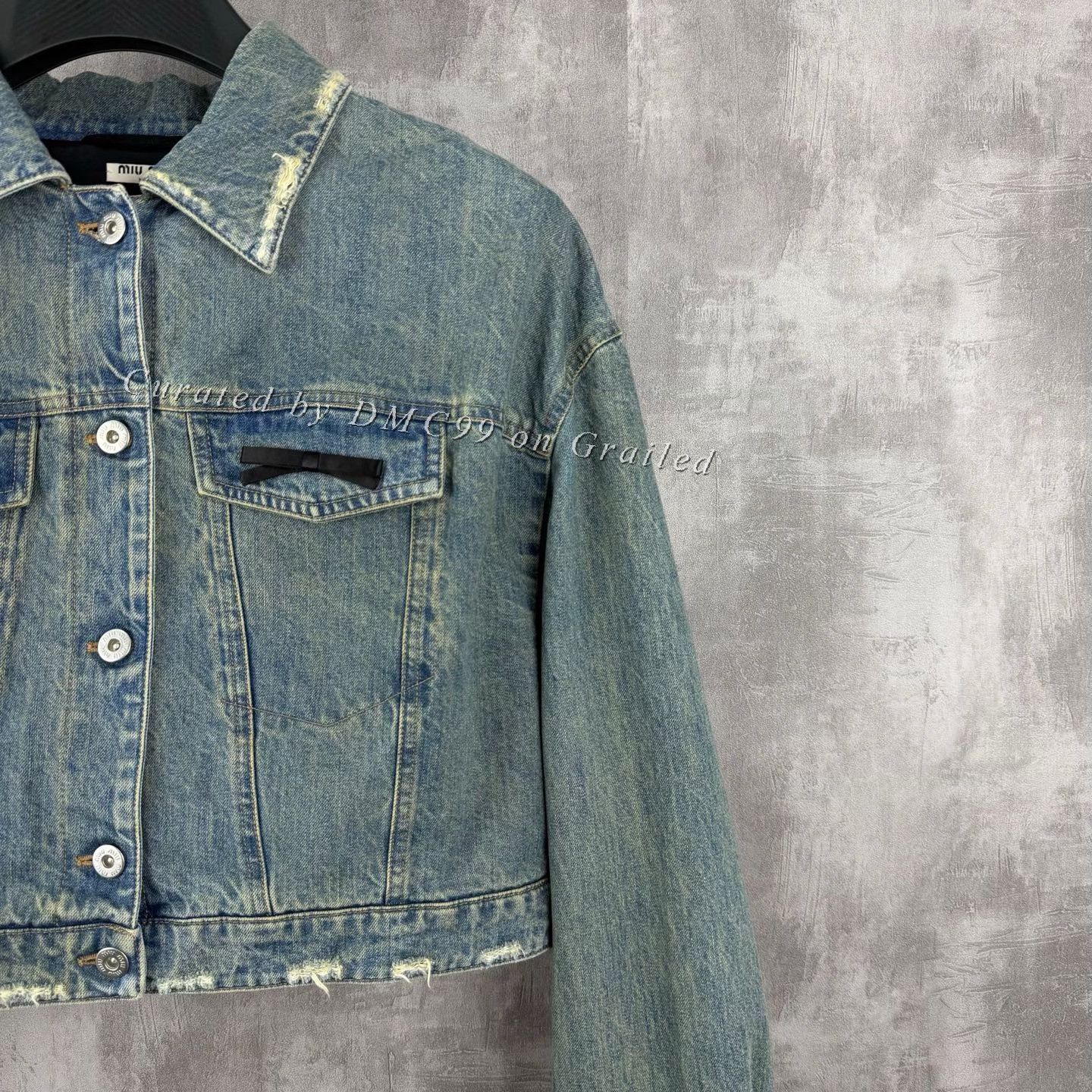 Miu Miu MiuMiu Leather Logo Vintage Distressed Denim Jacket Size S / US 4 / IT 40 - 2 Thumbnail
