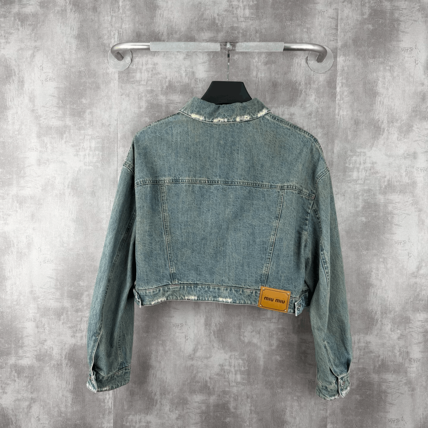 Miu Miu MiuMiu Leather Logo Vintage Distressed Denim Jacket Size S / US 4 / IT 40 - 3 Thumbnail