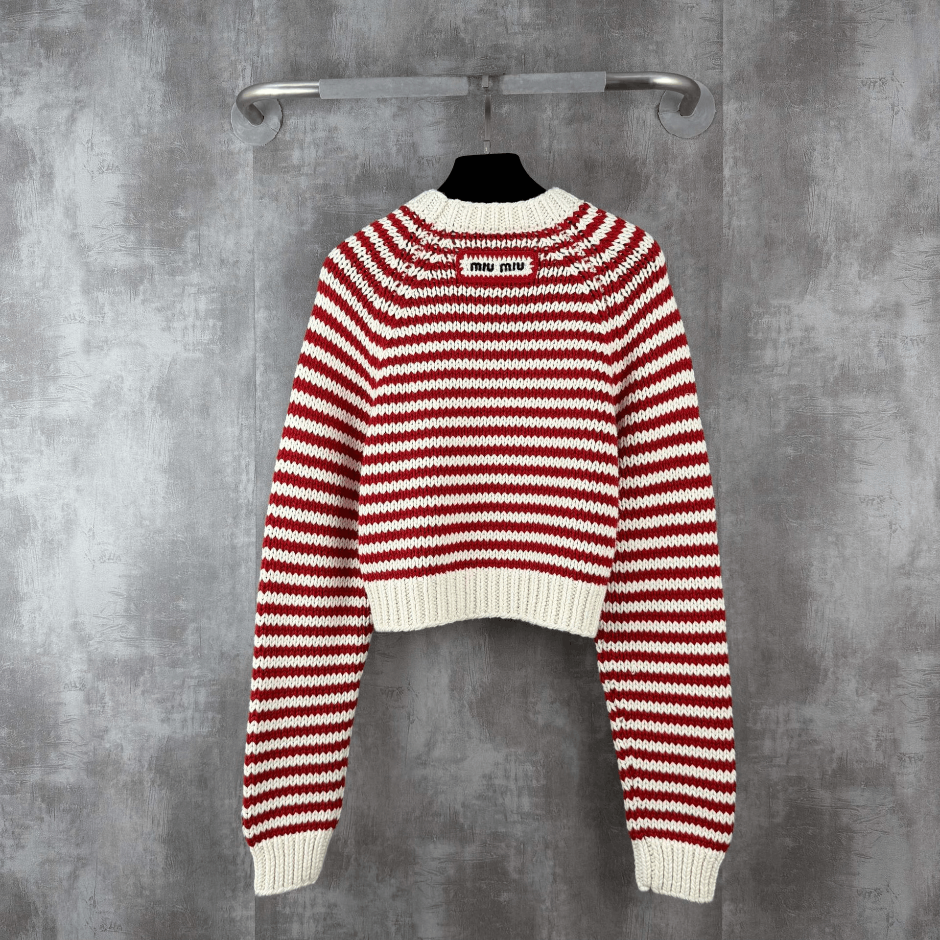 Miu Miu Miumiu Logo Red White Stripe Knit Sweater Size S / US 4 / IT 40 - 3 Thumbnail
