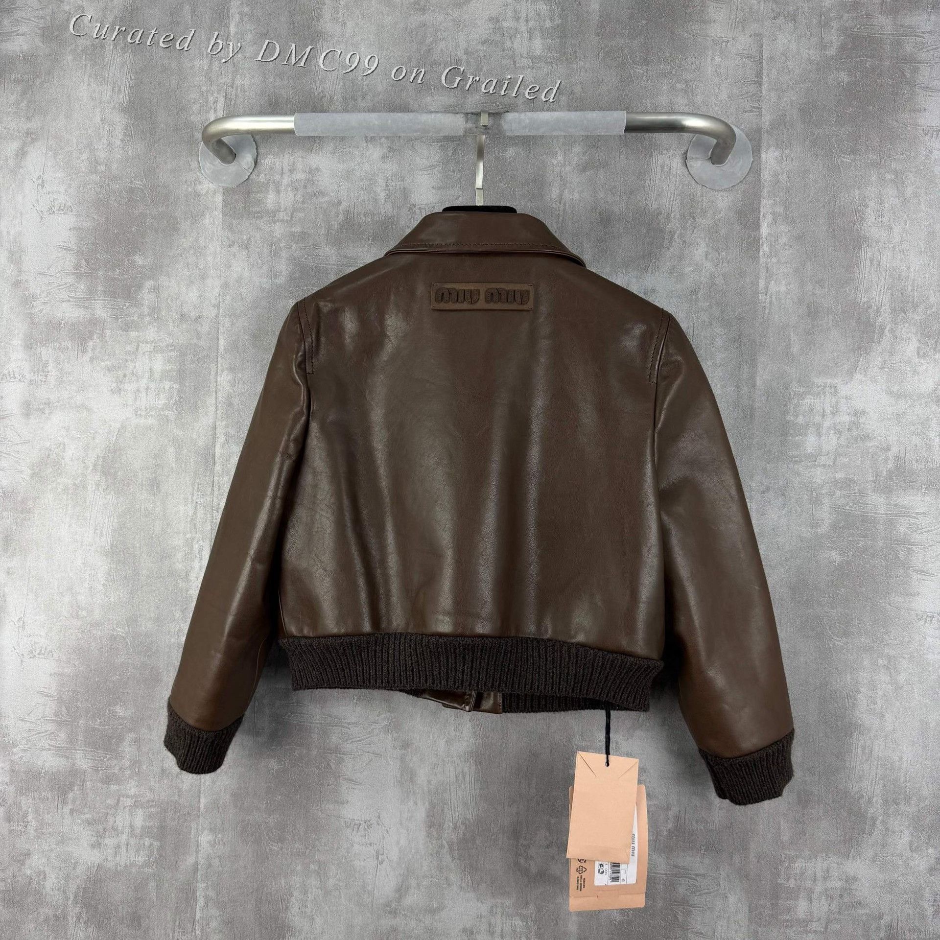 Miu Miu Miumiu Back Logo Wool Knit Leather Jacket Size S / US 4 / IT 40 - 3 Thumbnail