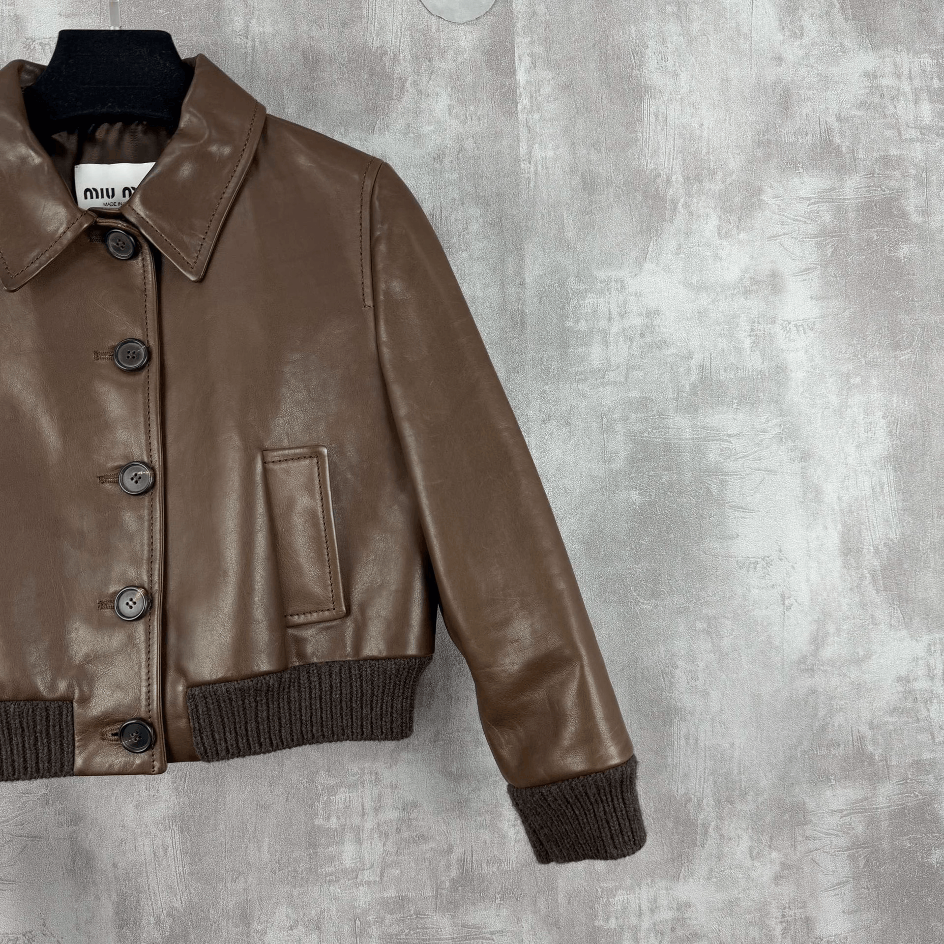 Miu Miu Miumiu Back Logo Wool Knit Leather Jacket Size S / US 4 / IT 40 - 2 Thumbnail