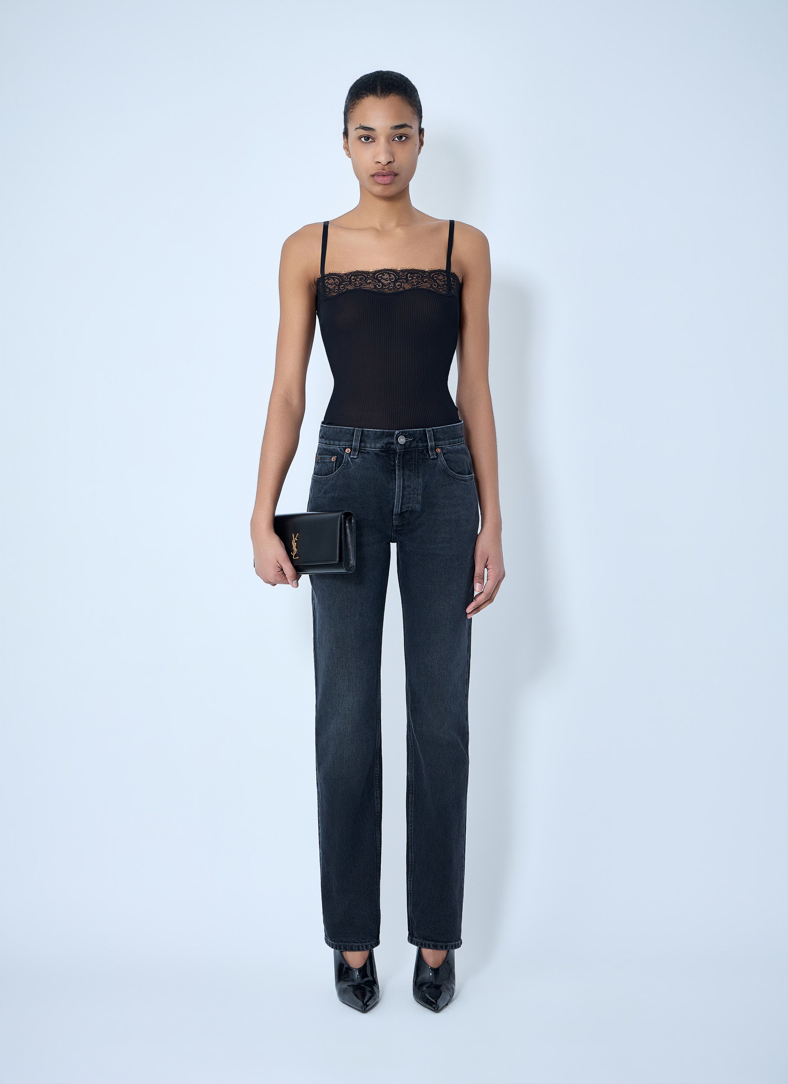 Saint Laurent Paris Lace-Trimmed Silk Tank Top Size M / US 6-8 / IT 42-44 - 2 Thumbnail