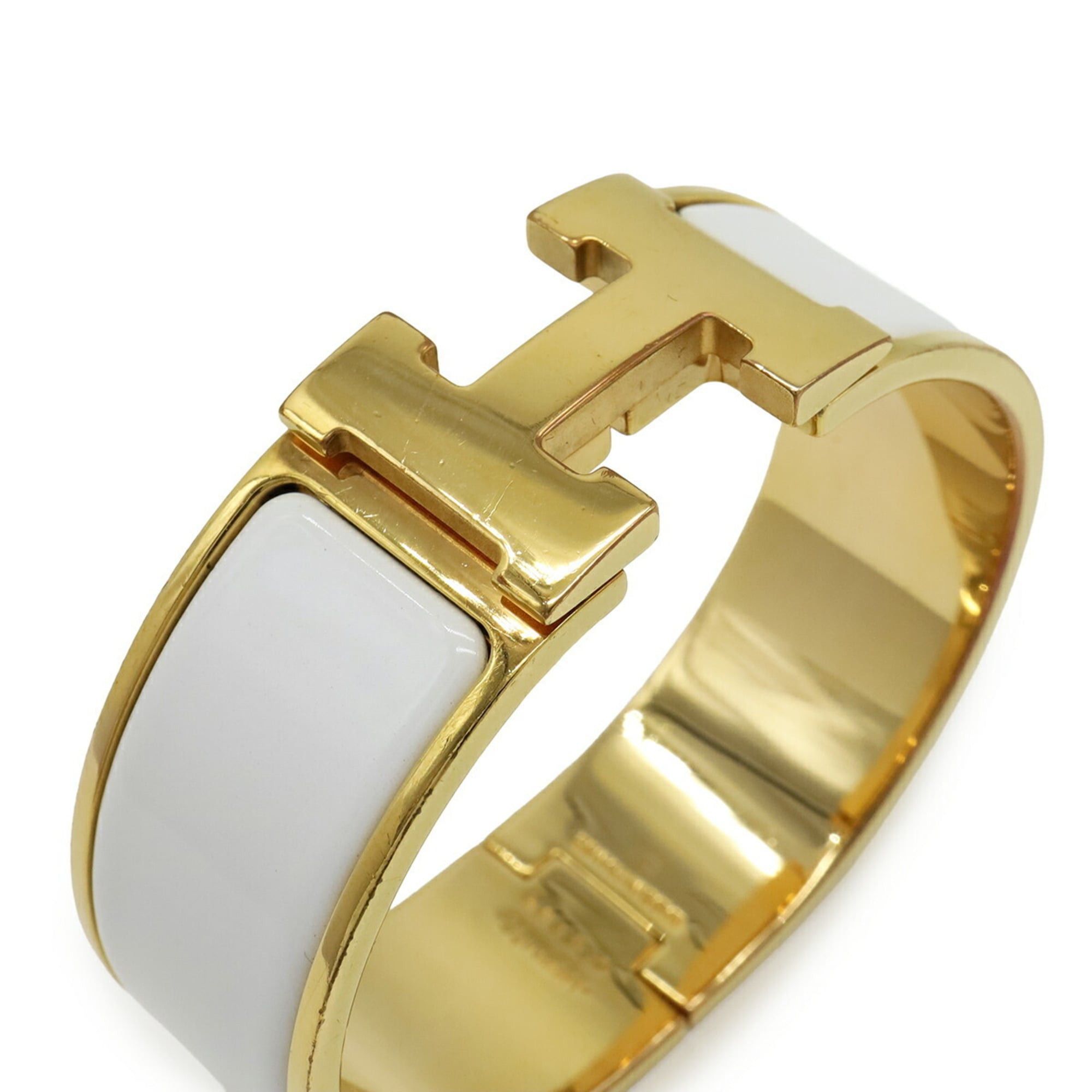 Hermes HERMES Clic Clac H PM Bracelet Bangle Enamel GP Gold Plated White Size ONE SIZE - 4 Thumbnail