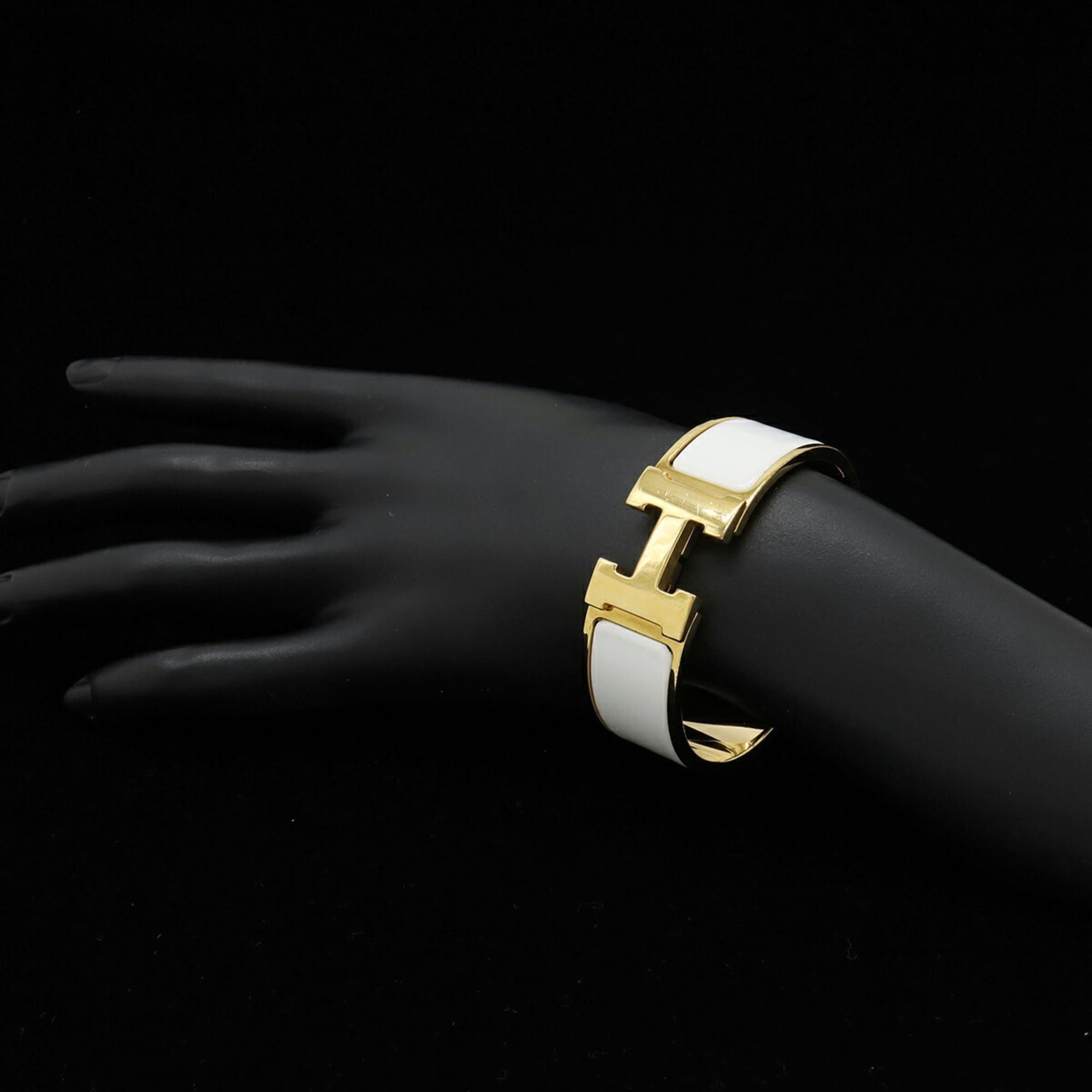 Hermes HERMES Clic Clac H PM Bracelet Bangle Enamel GP Gold Plated White Size ONE SIZE - 6 Thumbnail
