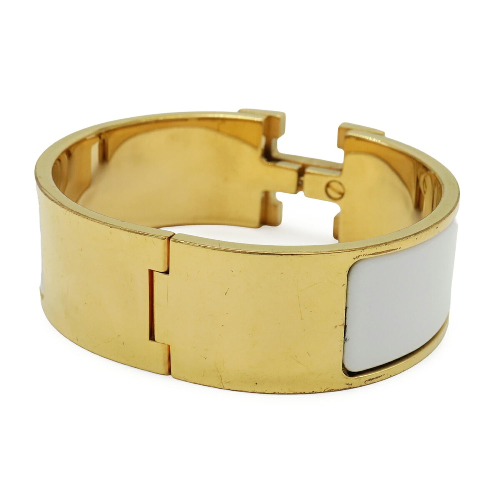 Hermes HERMES Clic Clac H PM Bracelet Bangle Enamel GP Gold Plated White Size ONE SIZE - 3 Thumbnail