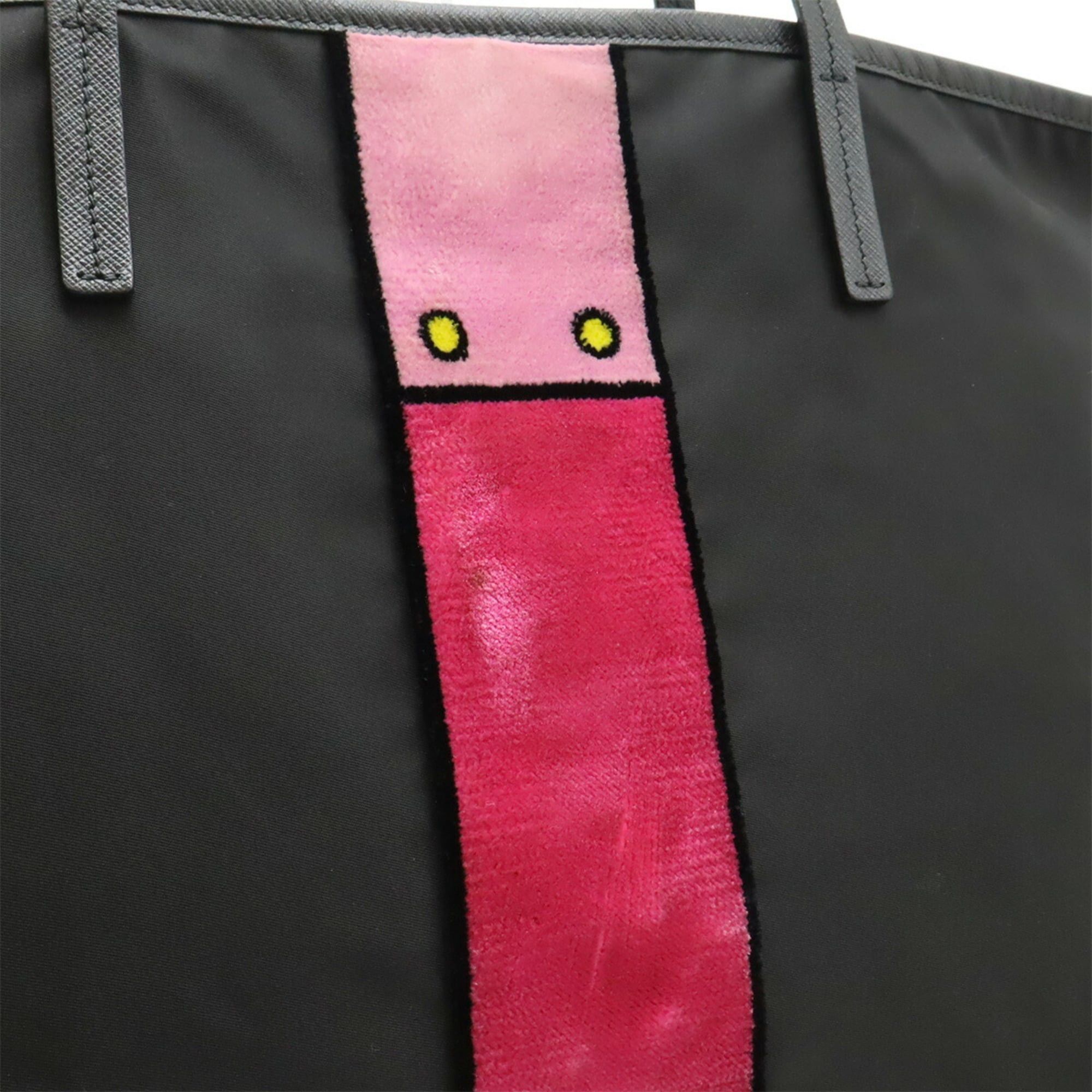 Prada PRADA Velour Belt Motif Tote Bag Shoulder Nylon Leather Black Pink 1BG065 Size ONE SIZE - 9 Thumbnail