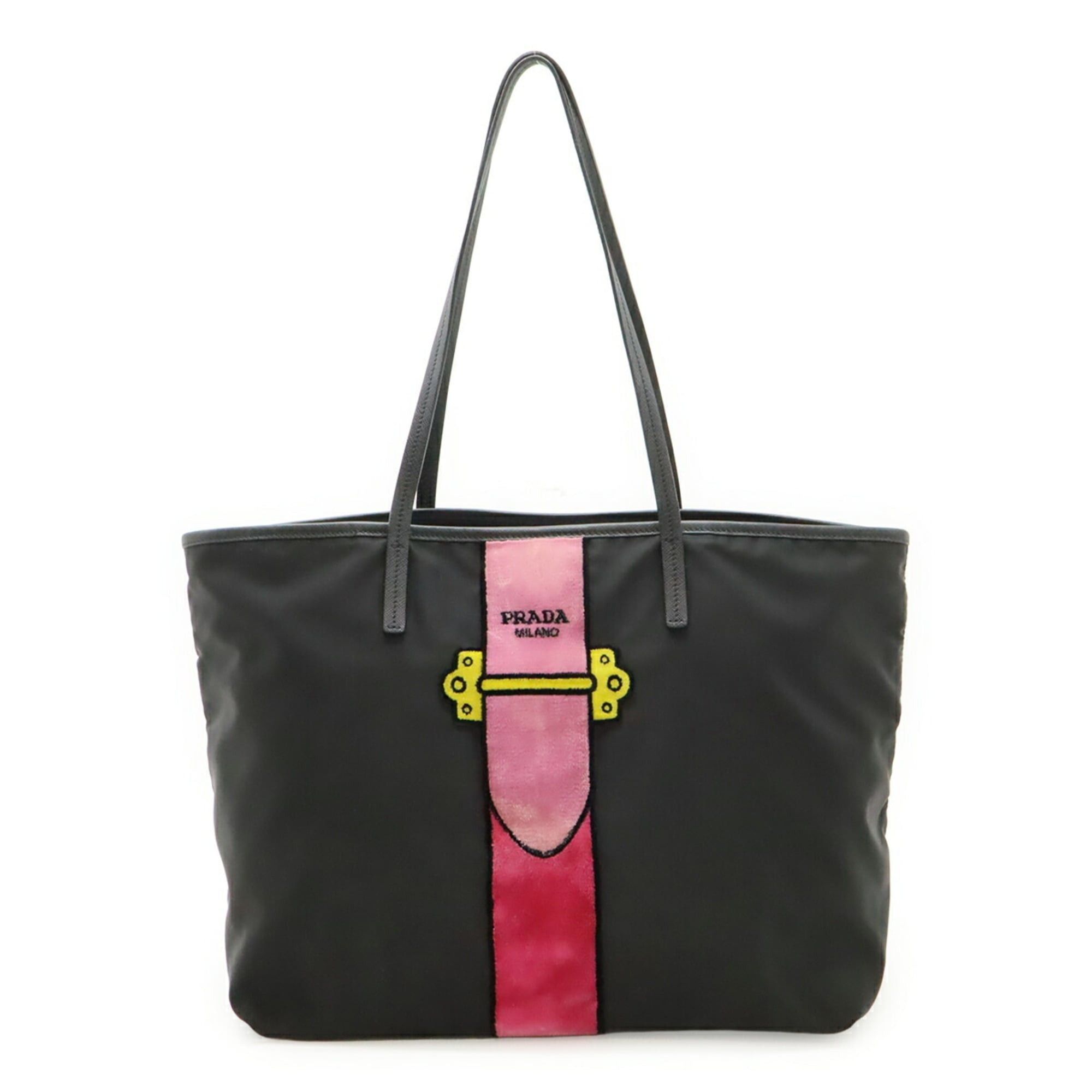 Prada PRADA Velour Belt Motif Tote Bag Shoulder Nylon Leather Black Pink 1BG065 Size ONE SIZE - 2 Thumbnail