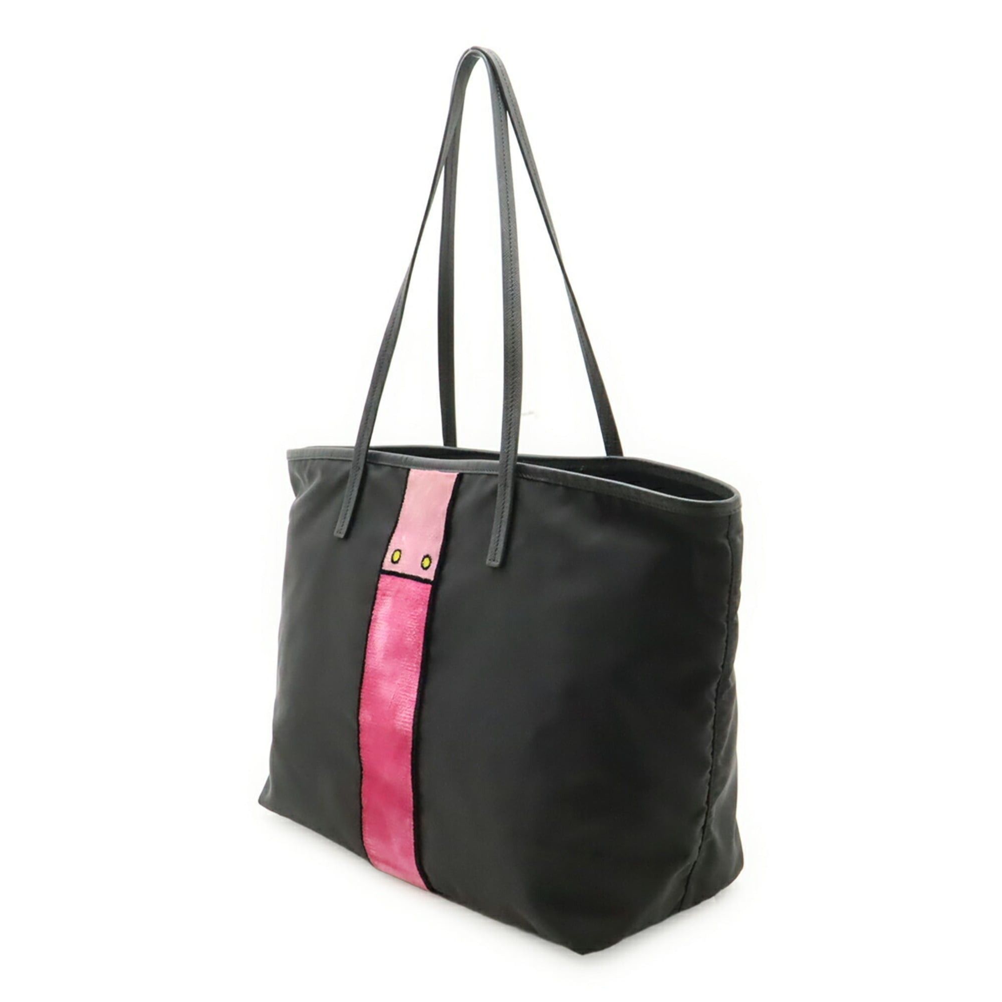 Prada PRADA Velour Belt Motif Tote Bag Shoulder Nylon Leather Black Pink 1BG065 Size ONE SIZE - 3 Thumbnail
