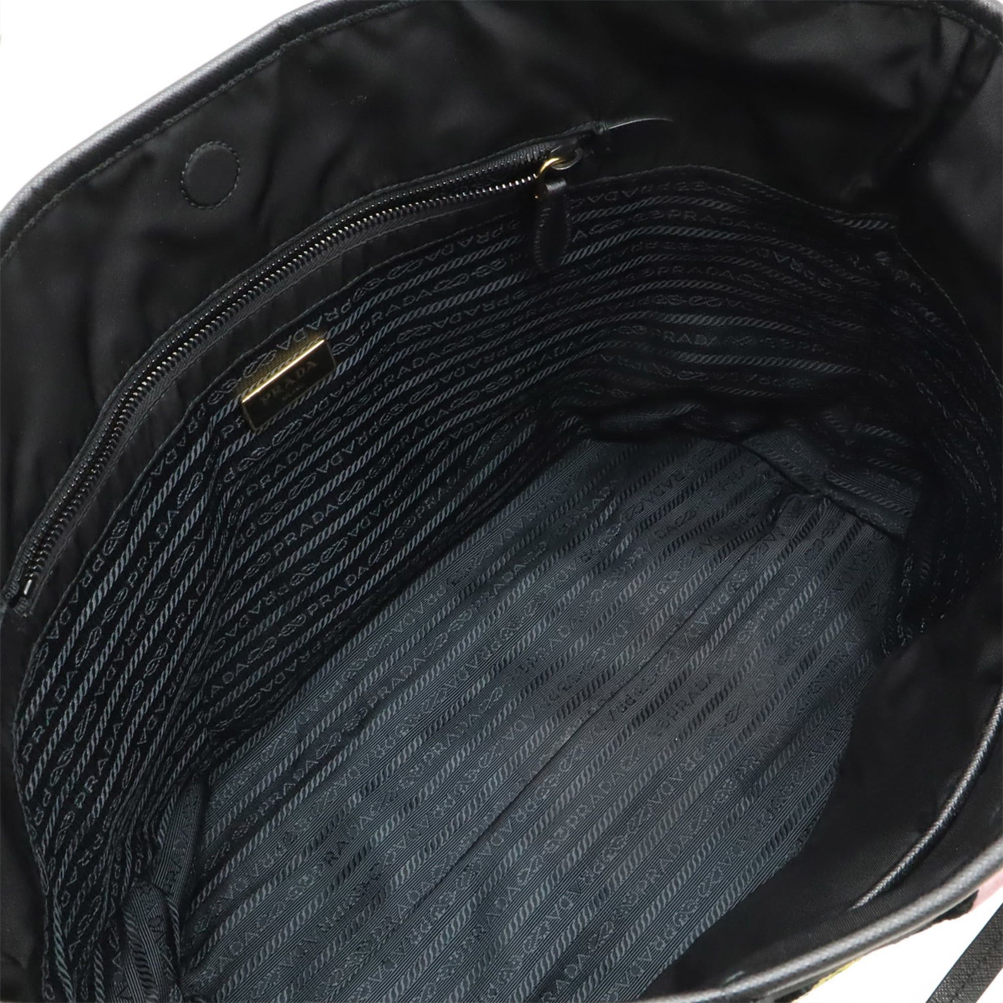 Prada PRADA Velour Belt Motif Tote Bag Shoulder Nylon Leather Black Pink 1BG065 Size ONE SIZE - 6 Thumbnail