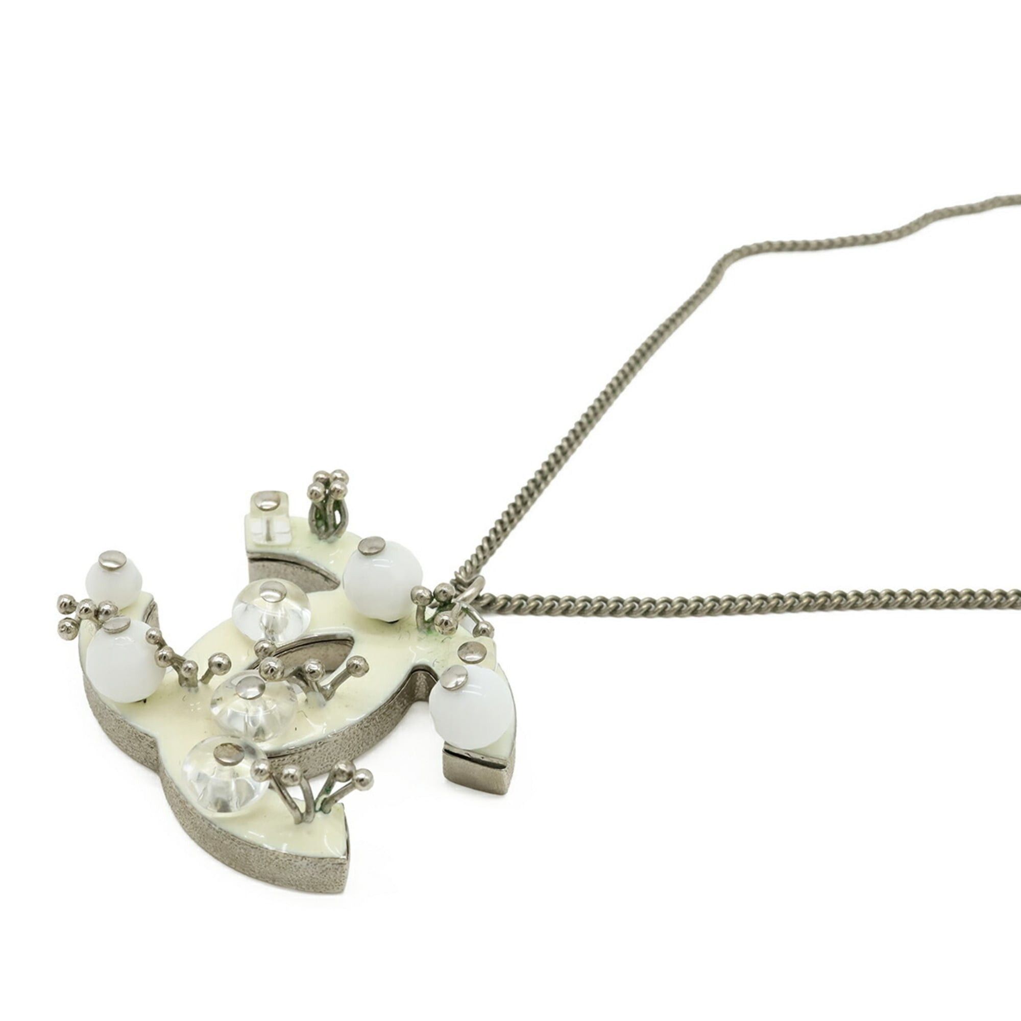 Chanel CHANEL Coco Mark Chain Necklace Pendant, Metal Enamel Beads, Silver Ivory, B10A Size ONE SIZE - 4 Thumbnail