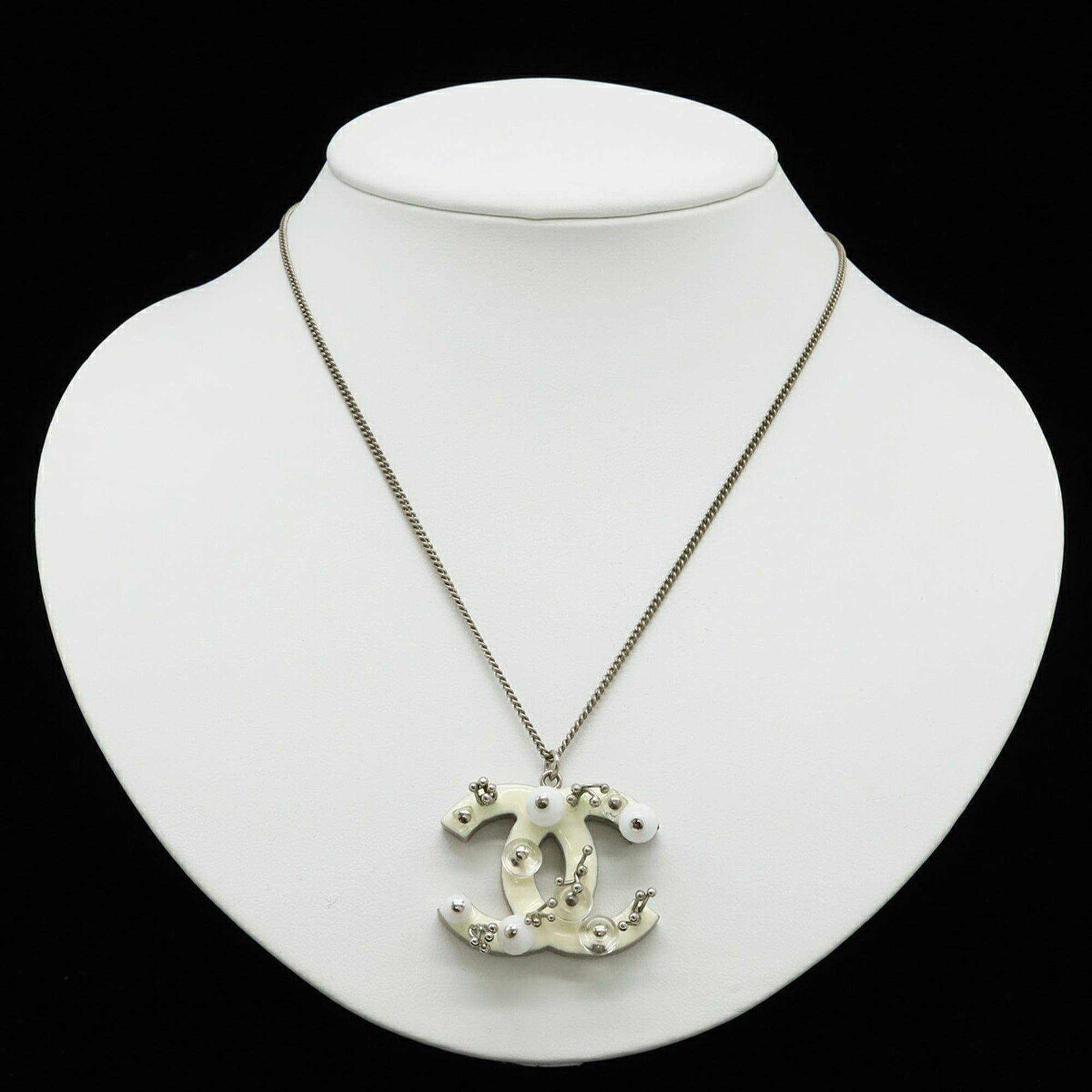 Chanel CHANEL Coco Mark Chain Necklace Pendant, Metal Enamel Beads, Silver Ivory, B10A Size ONE SIZE - 7 Thumbnail