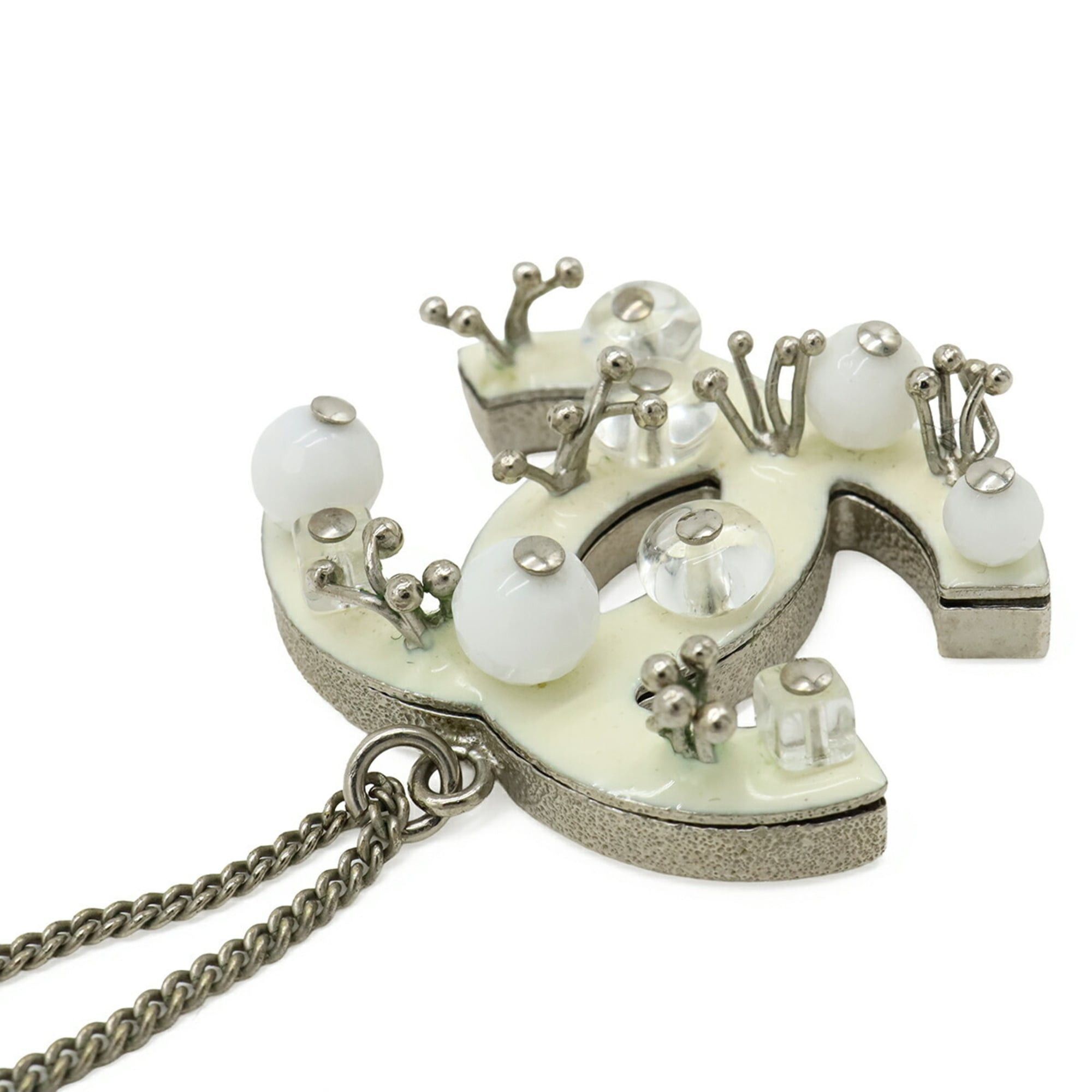 Chanel CHANEL Coco Mark Chain Necklace Pendant, Metal Enamel Beads, Silver Ivory, B10A Size ONE SIZE - 5 Thumbnail